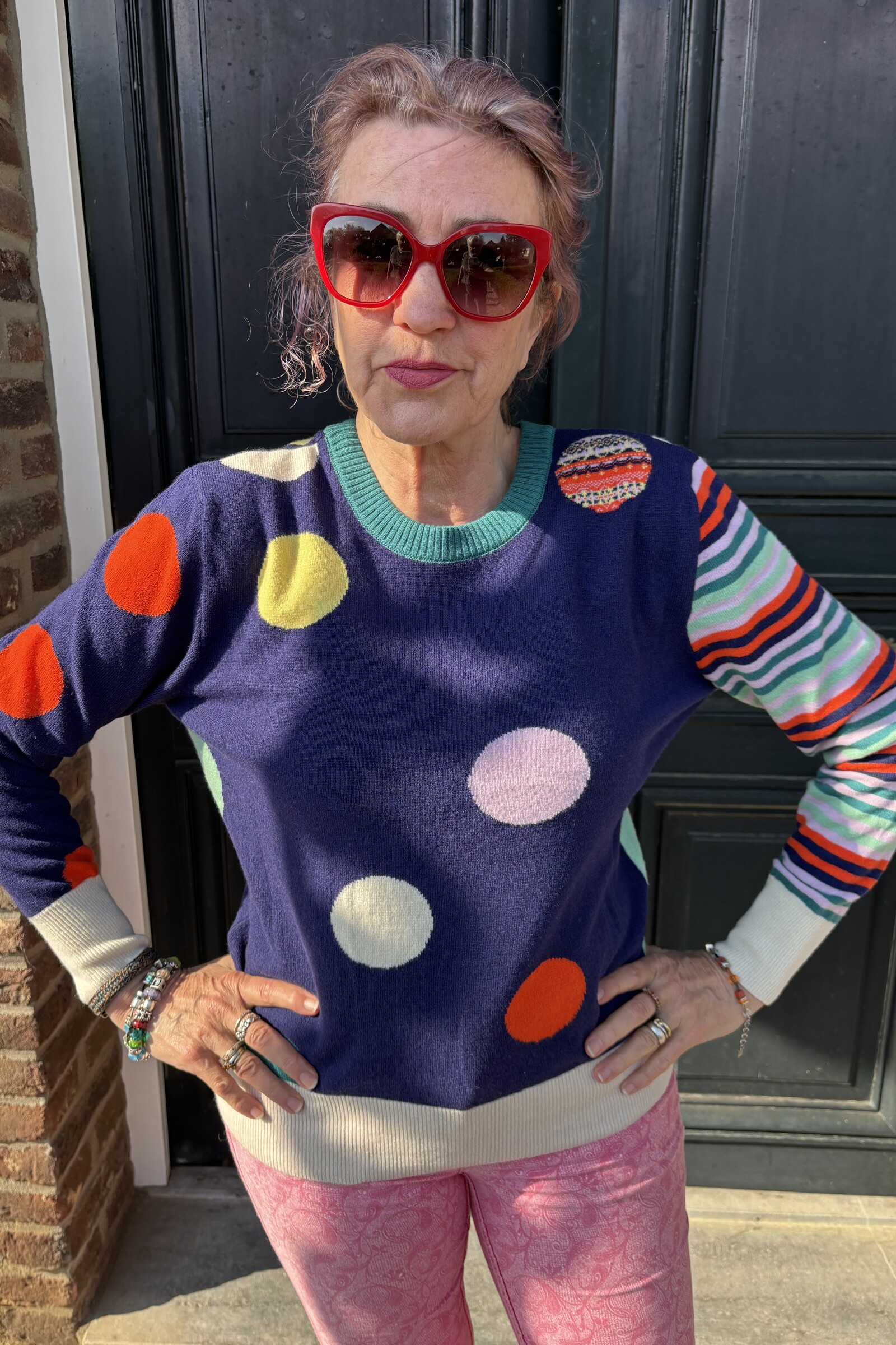 Eribé Eribé - Melrose Stripe and Dots Sweater Navy