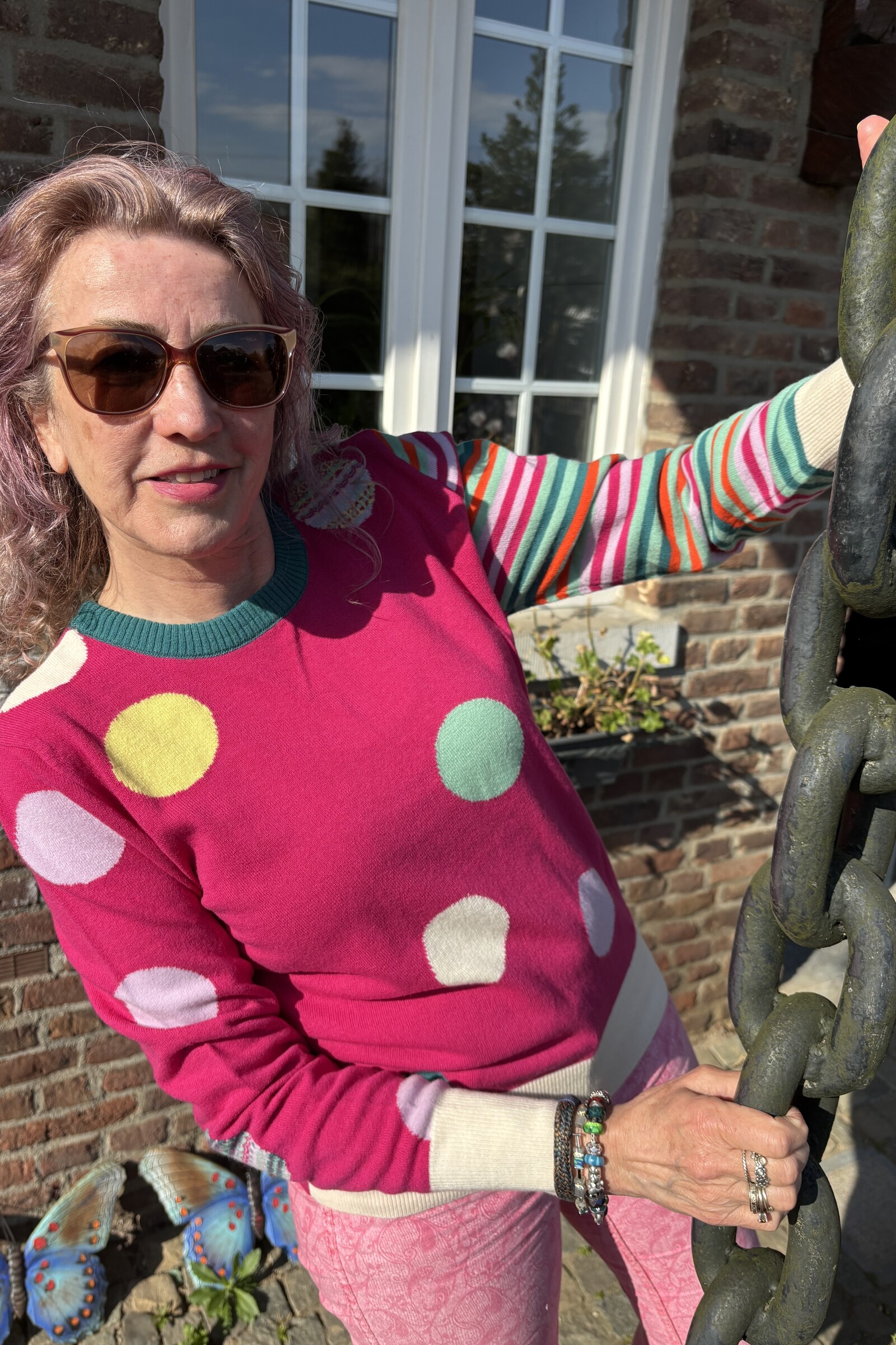 Eribé Eribé - Melrose Stripe and Dots Sweater Pink