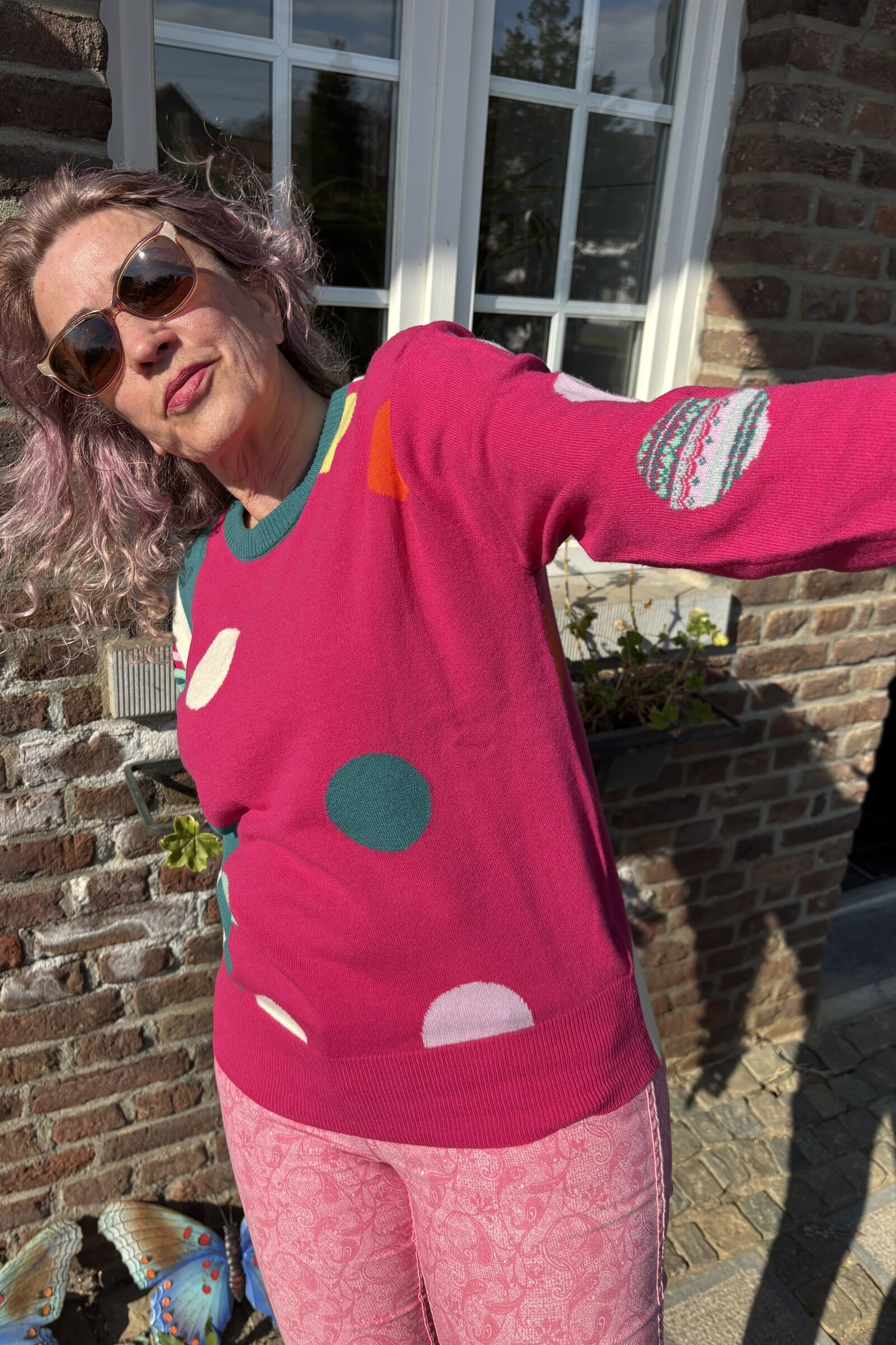 Eribé Eribé - Melrose Stripe and Dots Sweater Pink