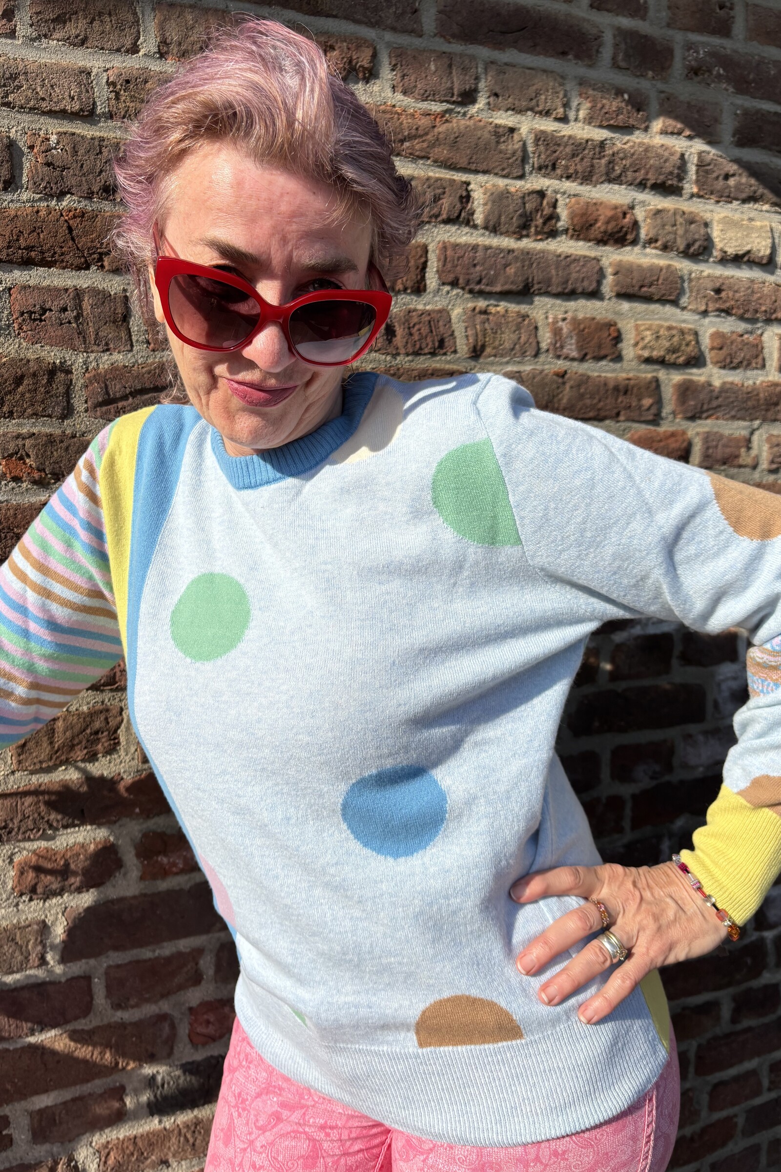 Eribé Eribé - Melrose Stripe and Dots Sweater Glacier