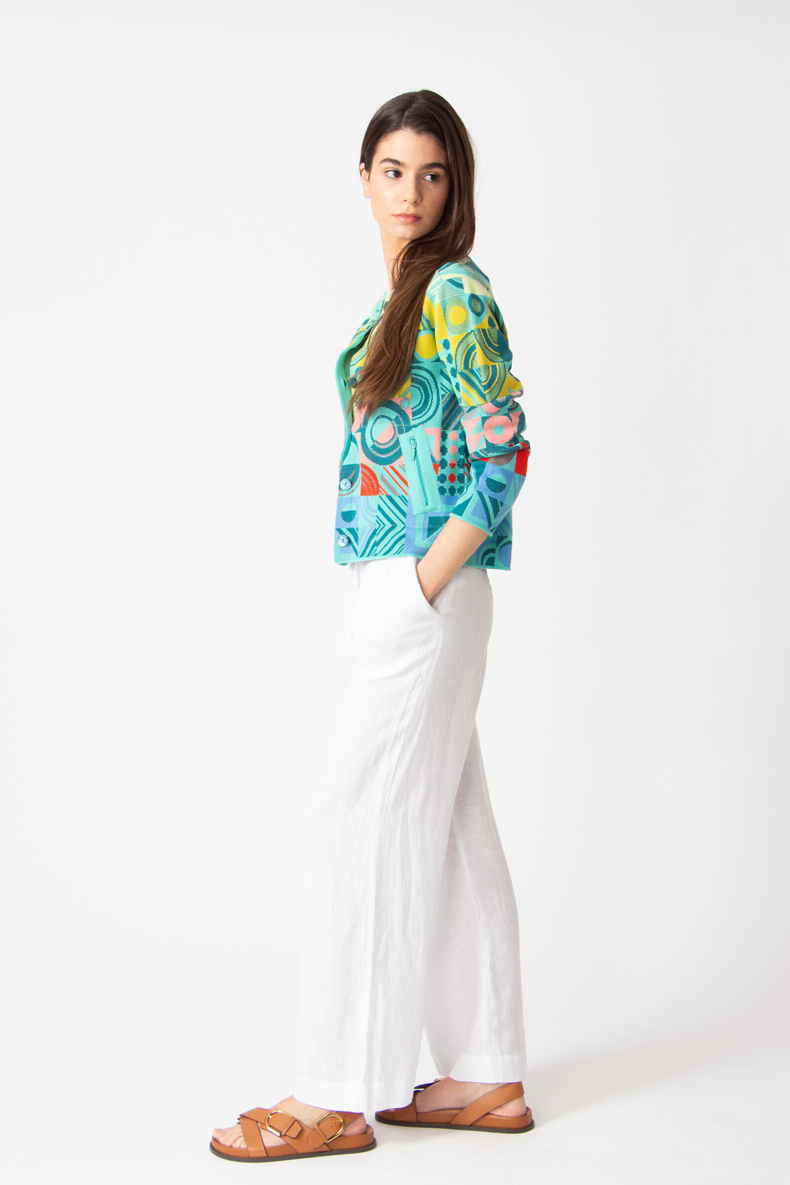 IVKO  Woman IVKO - Jacket O-Neck Mix & Match Pattern Aqua