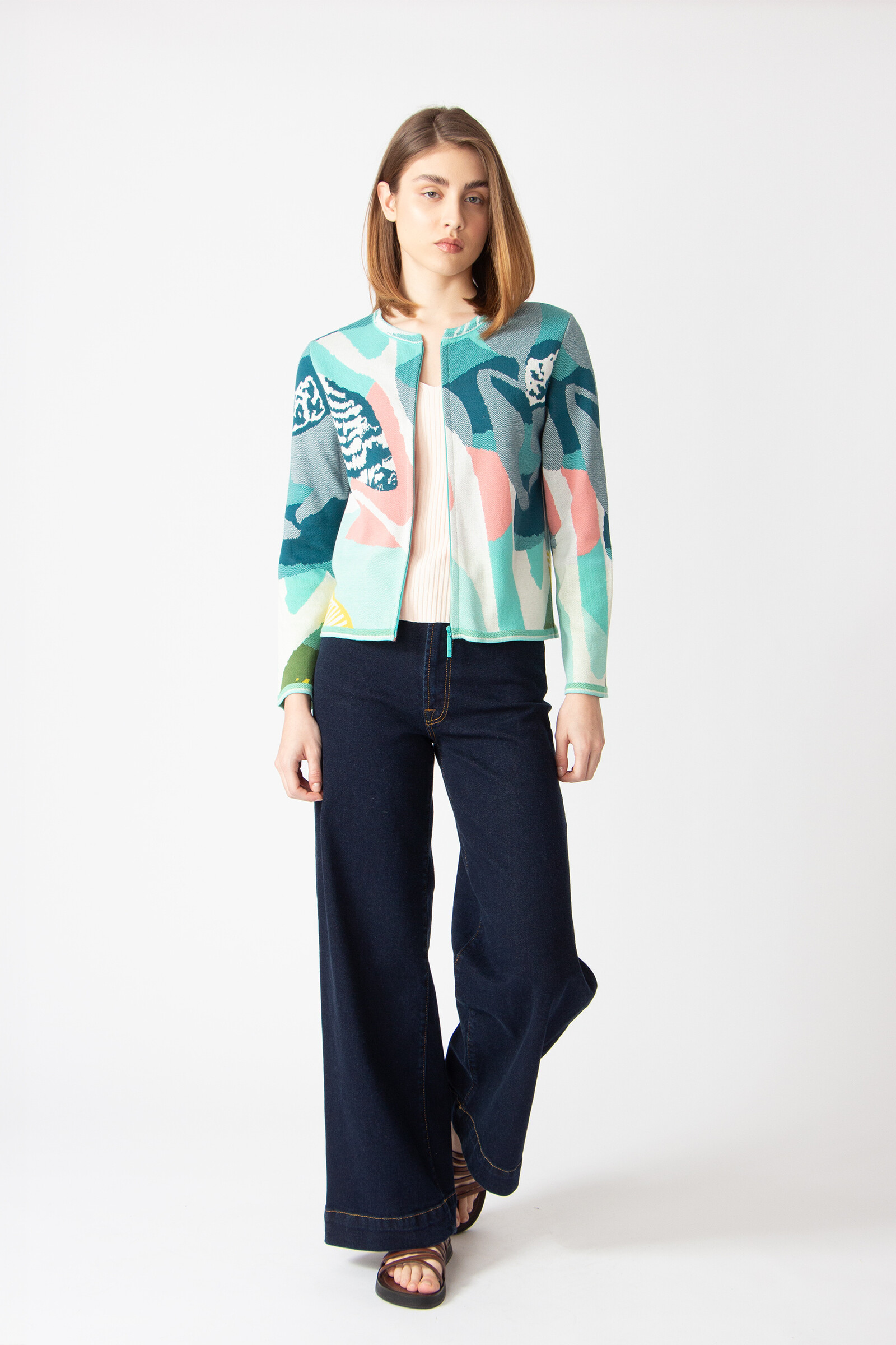 IVKO  Woman IVKO - Cardigan O-Neck Maximalist Tropics Pattern Aqua