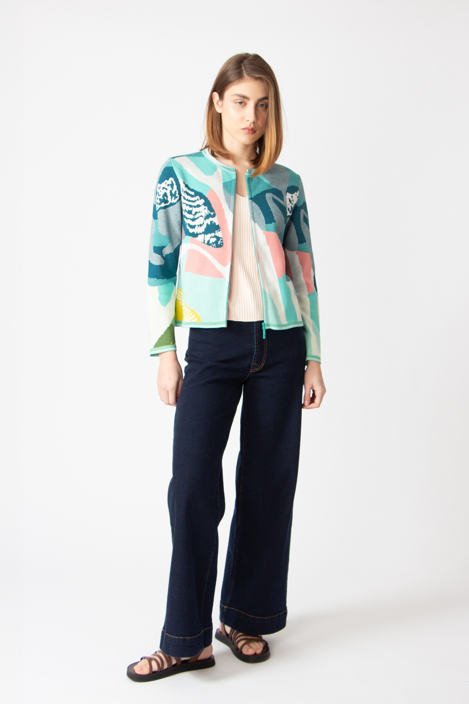 IVKO  Woman IVKO - Cardigan O-Neck Maximalist Tropics Pattern Aqua