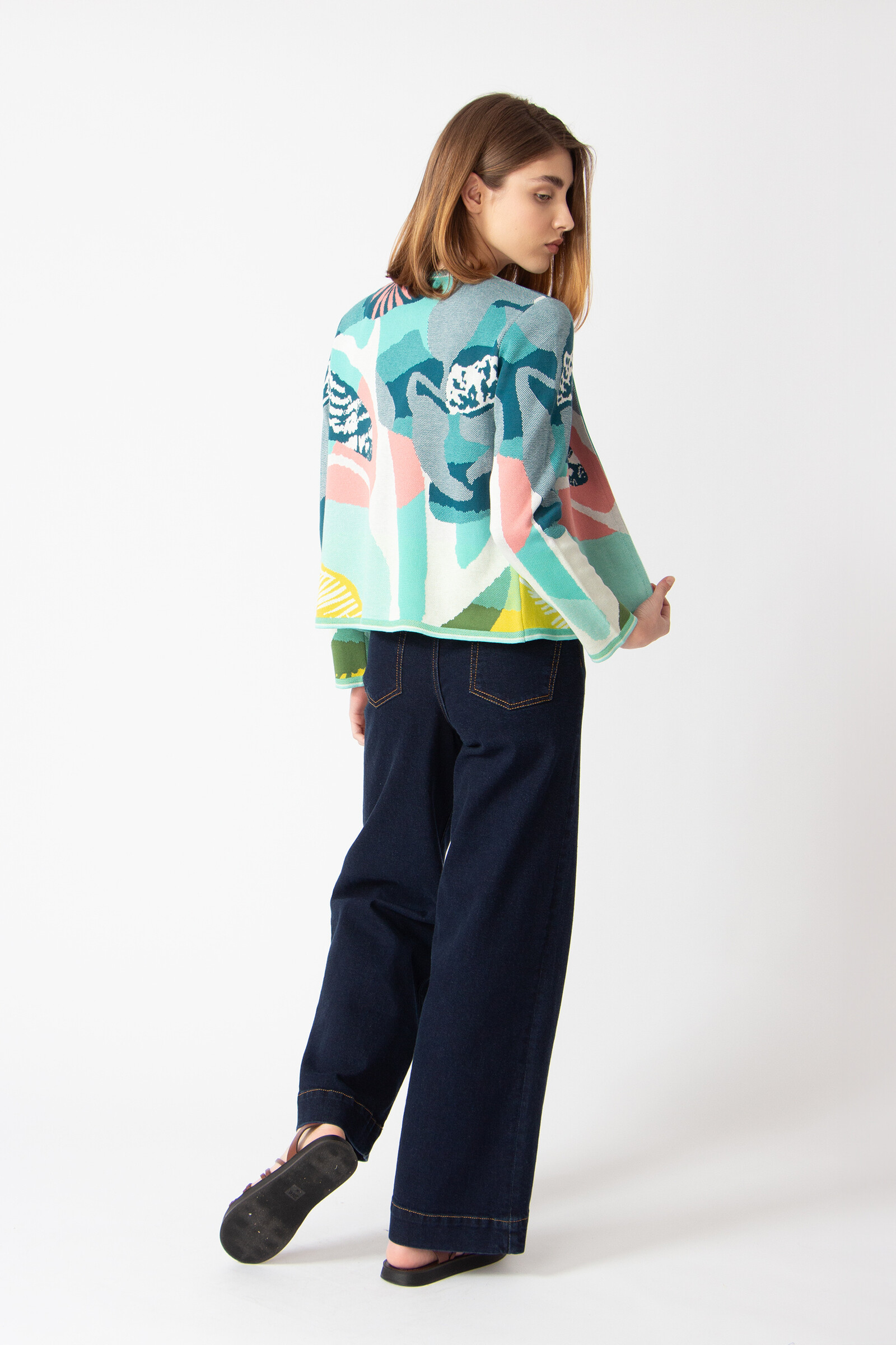 IVKO  Woman IVKO - Cardigan O-Neck Maximalist Tropics Pattern Aqua