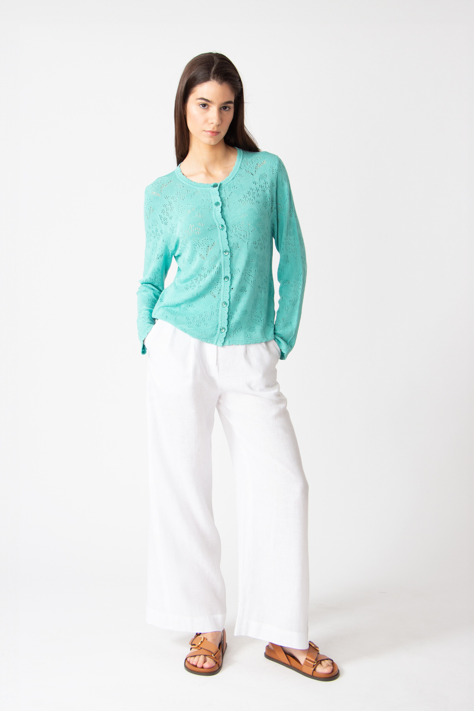 IVKO  Woman IVKO - Cardigan O-Neck Structure Pattern Aqua