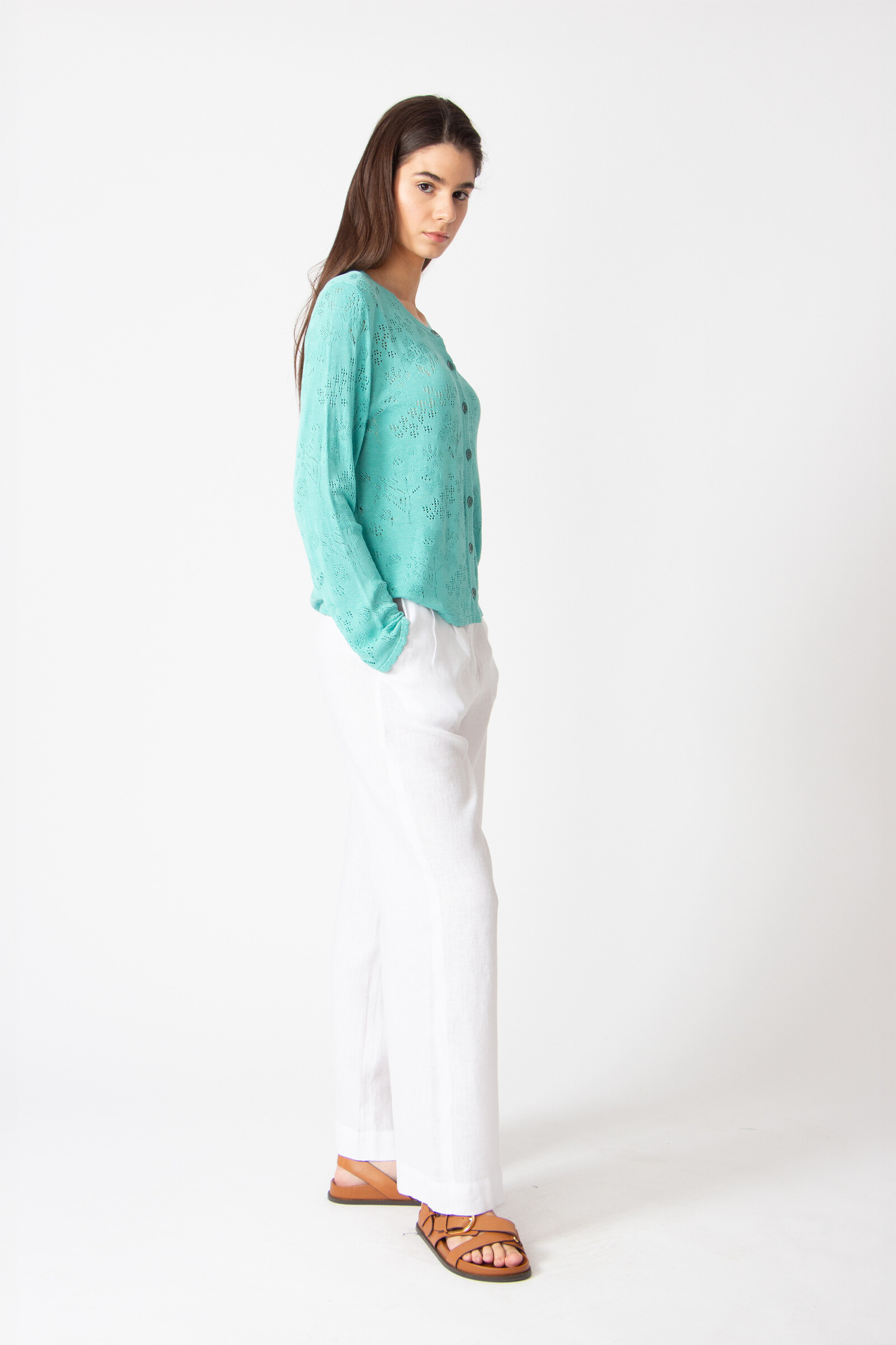 IVKO  Woman IVKO - Cardigan O-Neck Structure Pattern Aqua