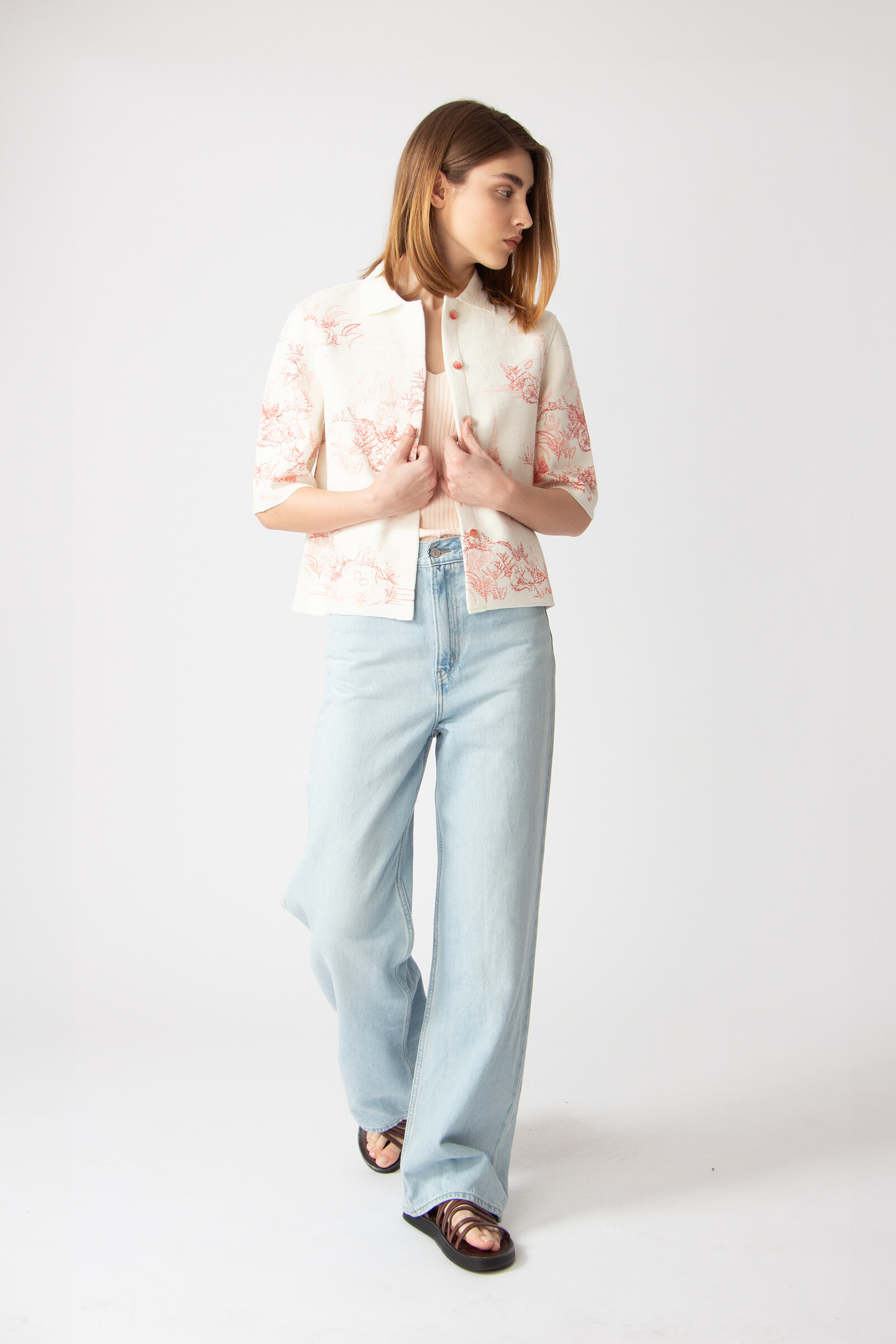 IVKO  Woman IVKO - Jacket with Embroidery Garden Nostalgic Pattern Coral