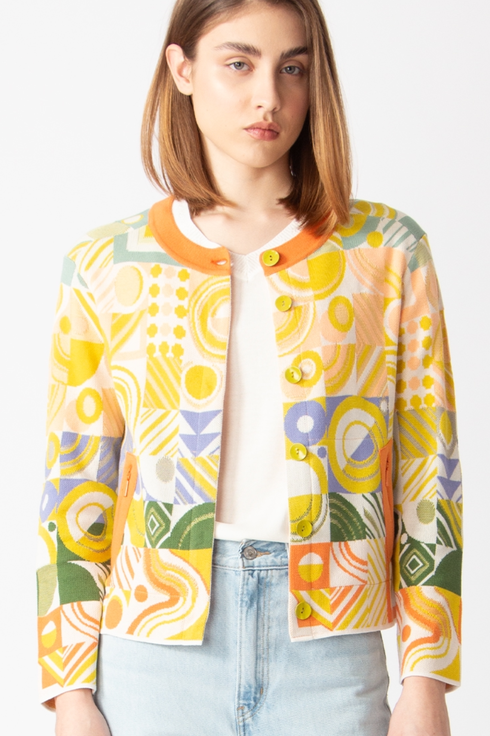 IVKO  Woman IVKO - Jacket O-Neck Mix & Match Pattern White