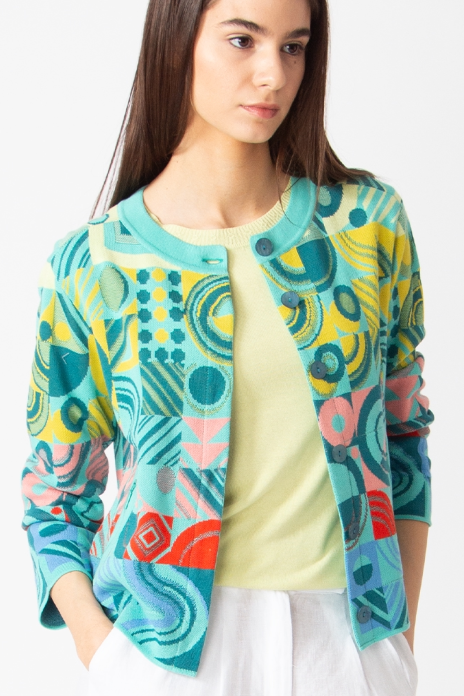 IVKO  Woman IVKO - Jacket O-Neck Mix & Match Pattern Aqua