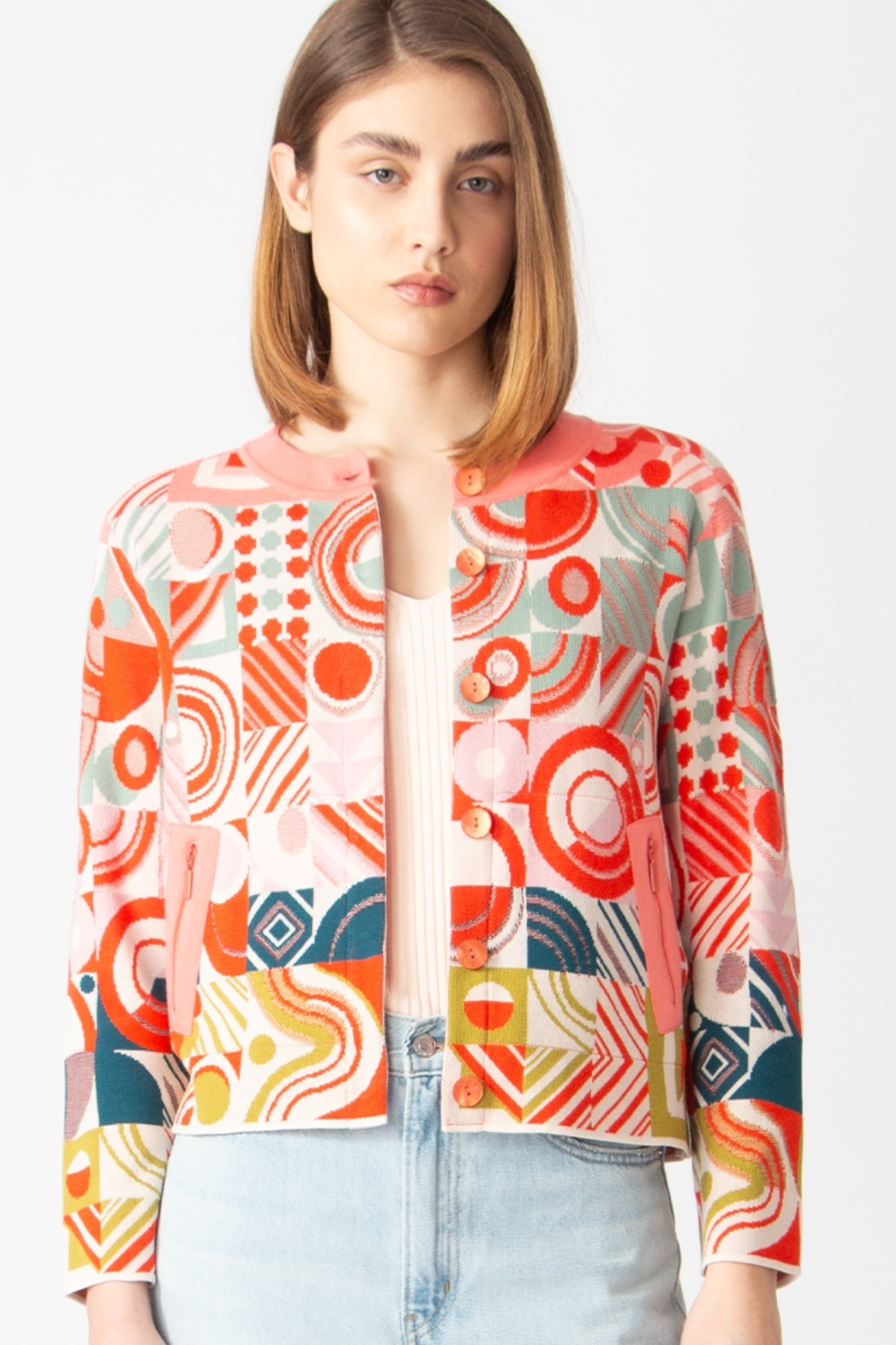 IVKO  Woman IVKO - Jacket O-Neck Mix & Match Pattern Coral
