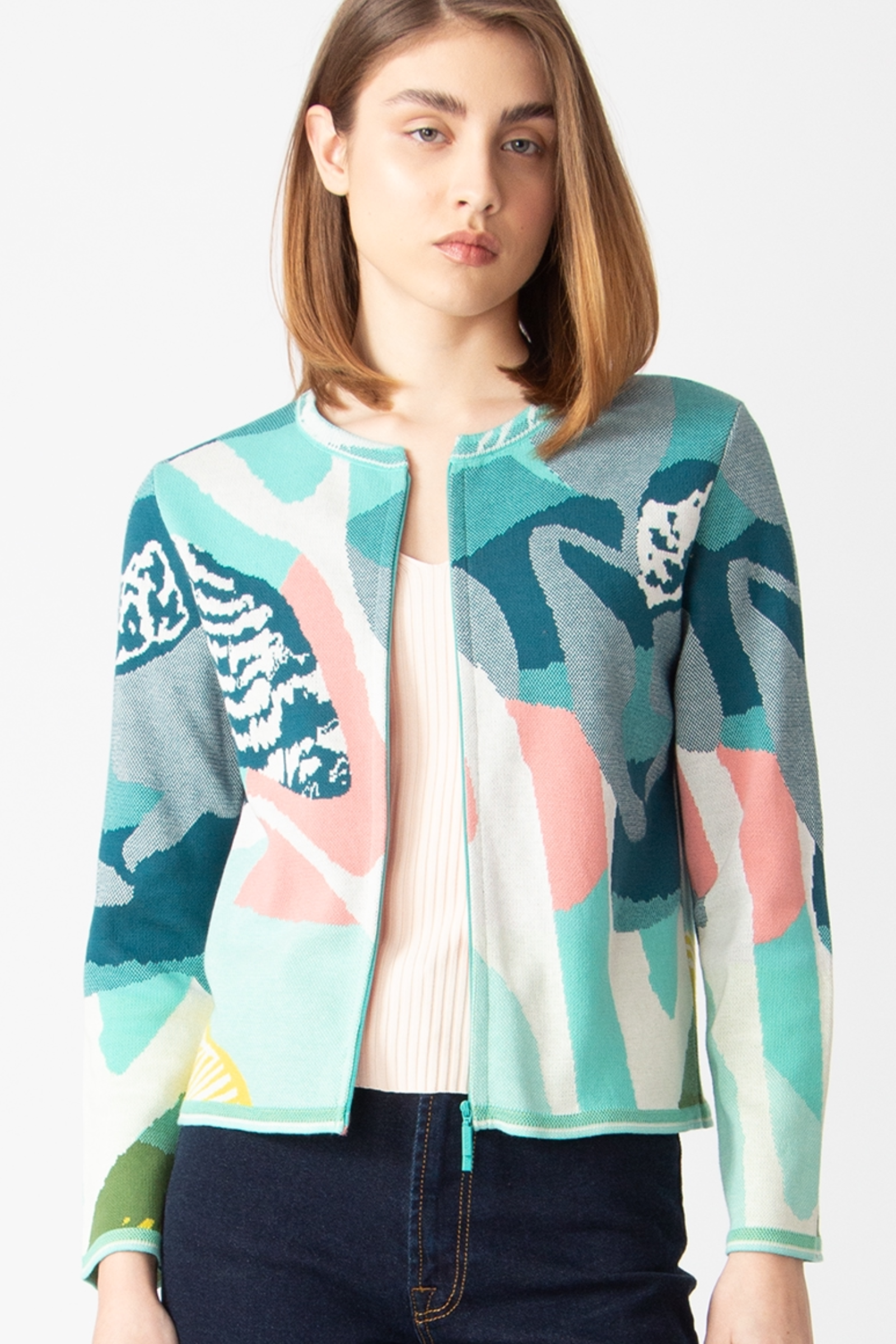 IVKO  Woman IVKO - Cardigan O-Neck Maximalist Tropics Pattern Aqua