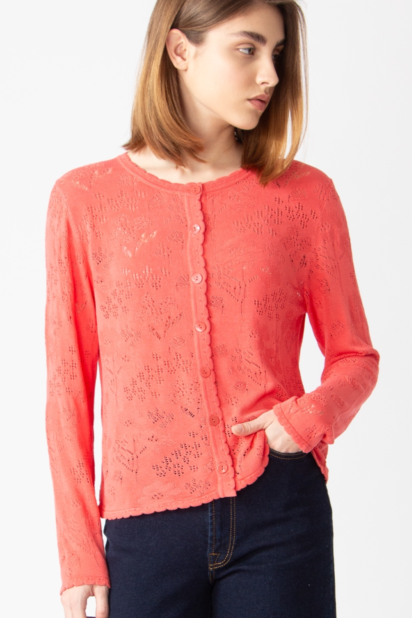 IVKO  Woman IVKO - Cardigan O-Neck Structure Pattern Coral