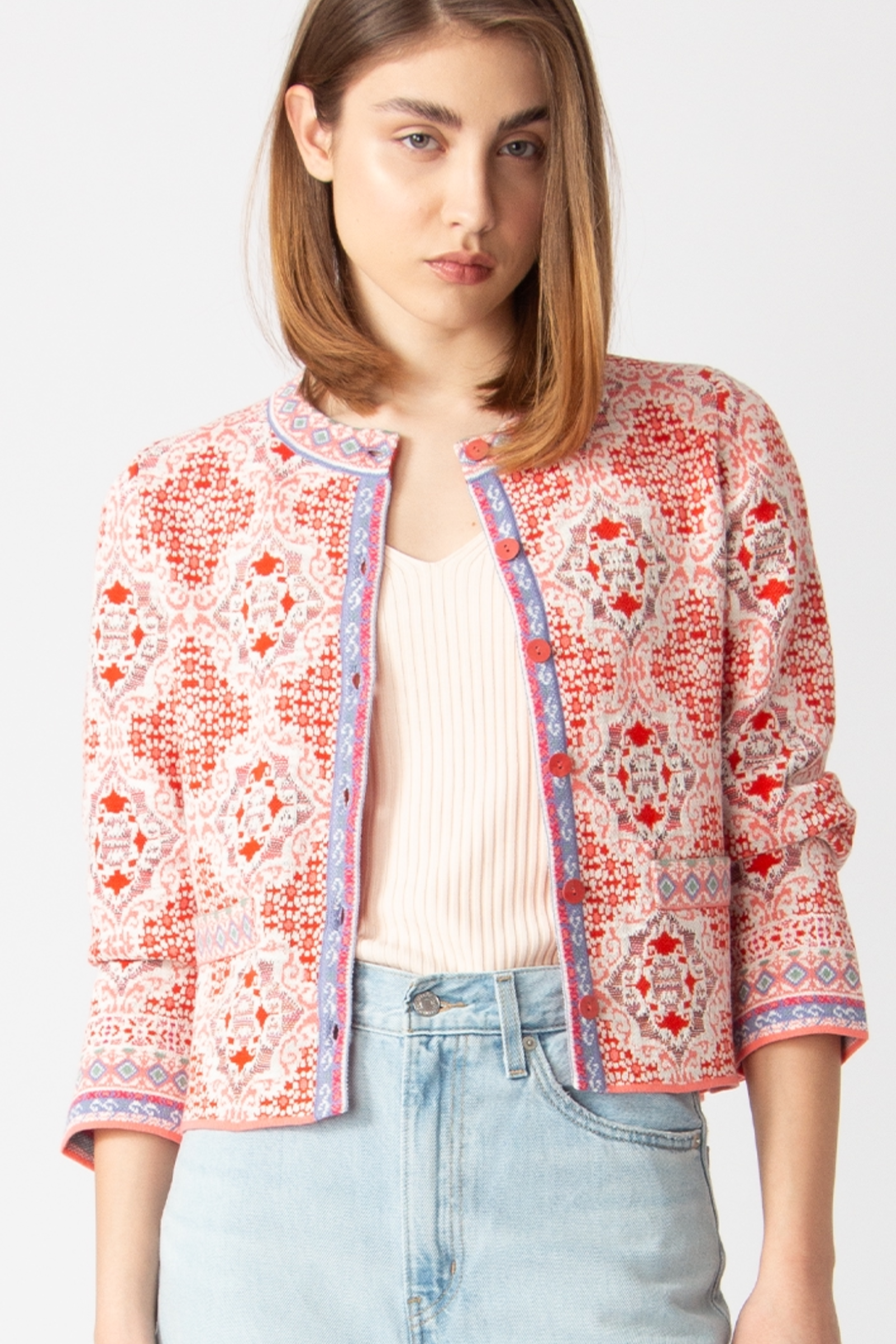 IVKO  Woman IVKO - Jacket O-Neck Morocco Pattern Pastel Coral