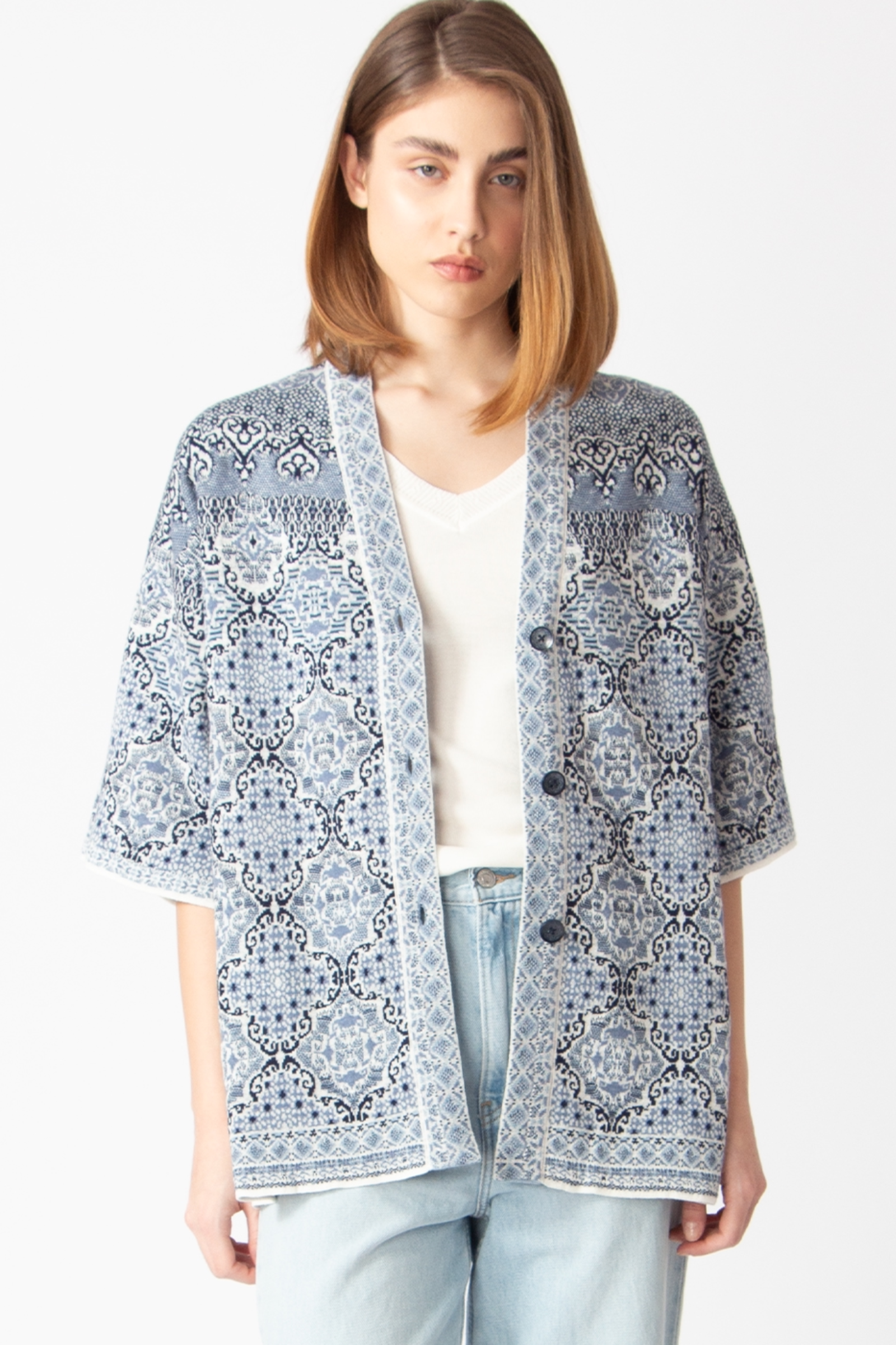 IVKO  Woman IVKO - Long Cardigan Morocco Pattern China Blue