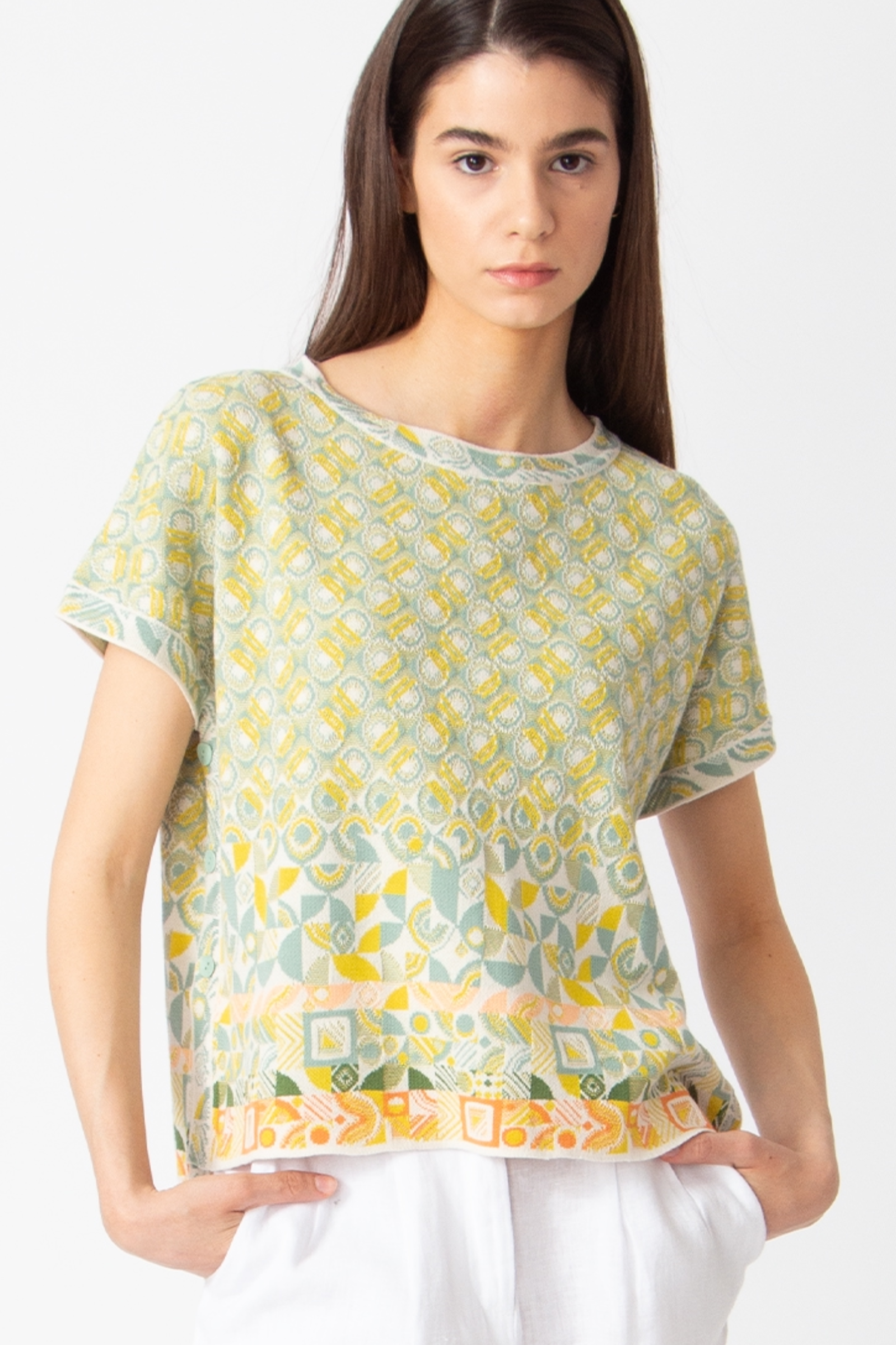 IVKO  Woman IVKO - Sleeveless Pullover Mix & Match Pattern White