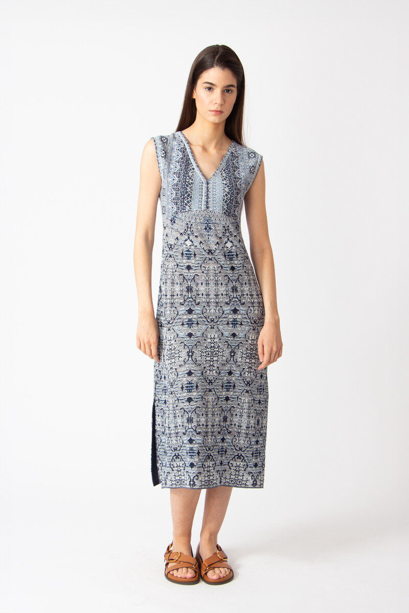 IVKO - Sleeveless Dress Morocco Pattern China Blue