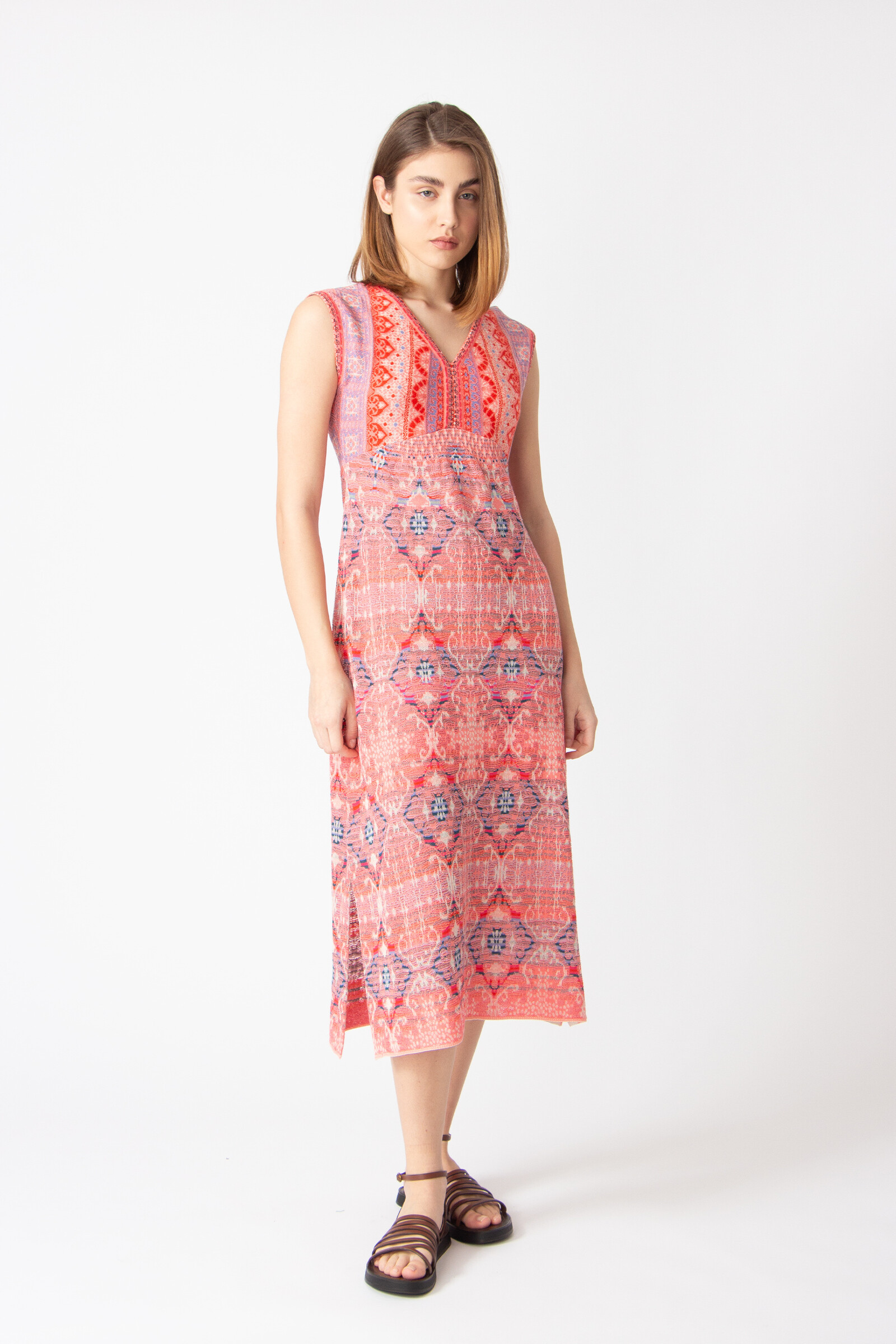 IVKO  Woman IVKO - Sleeveless Dress Morocco Pattern Coral