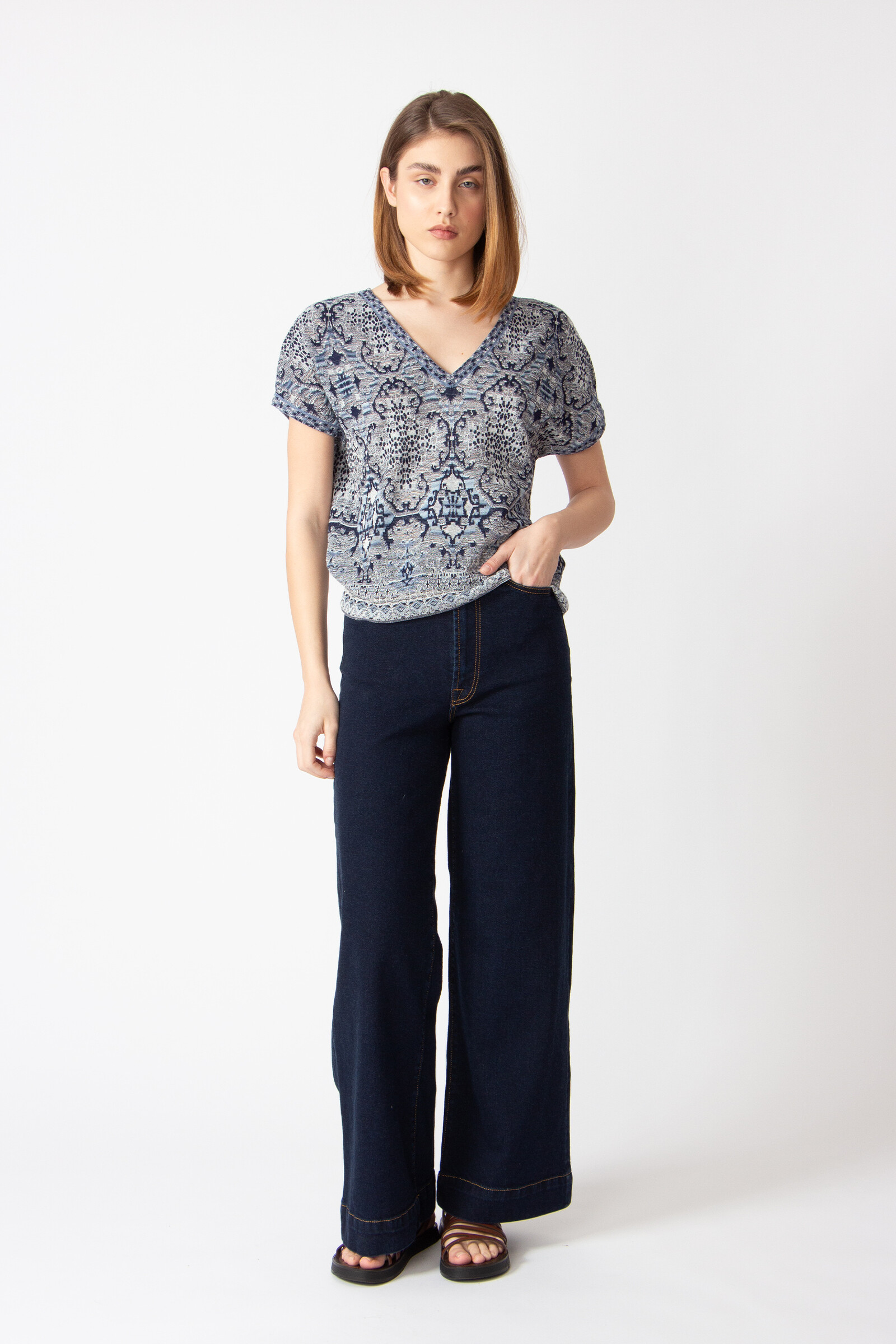 IVKO  Woman IVKO - V-Neck Pullover Morocco Pattern China Blue