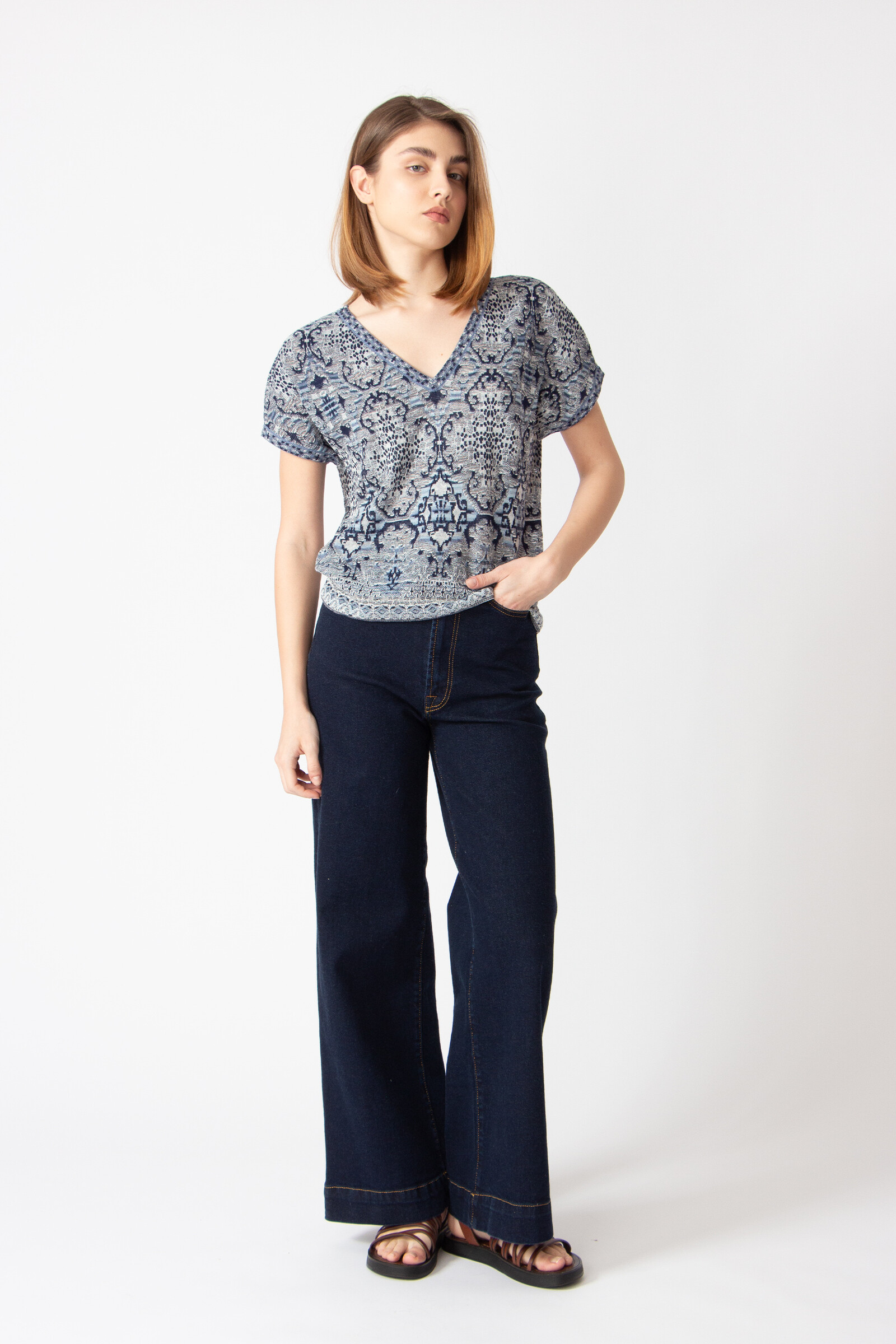 IVKO  Woman IVKO - V-Neck Pullover Morocco Pattern China Blue