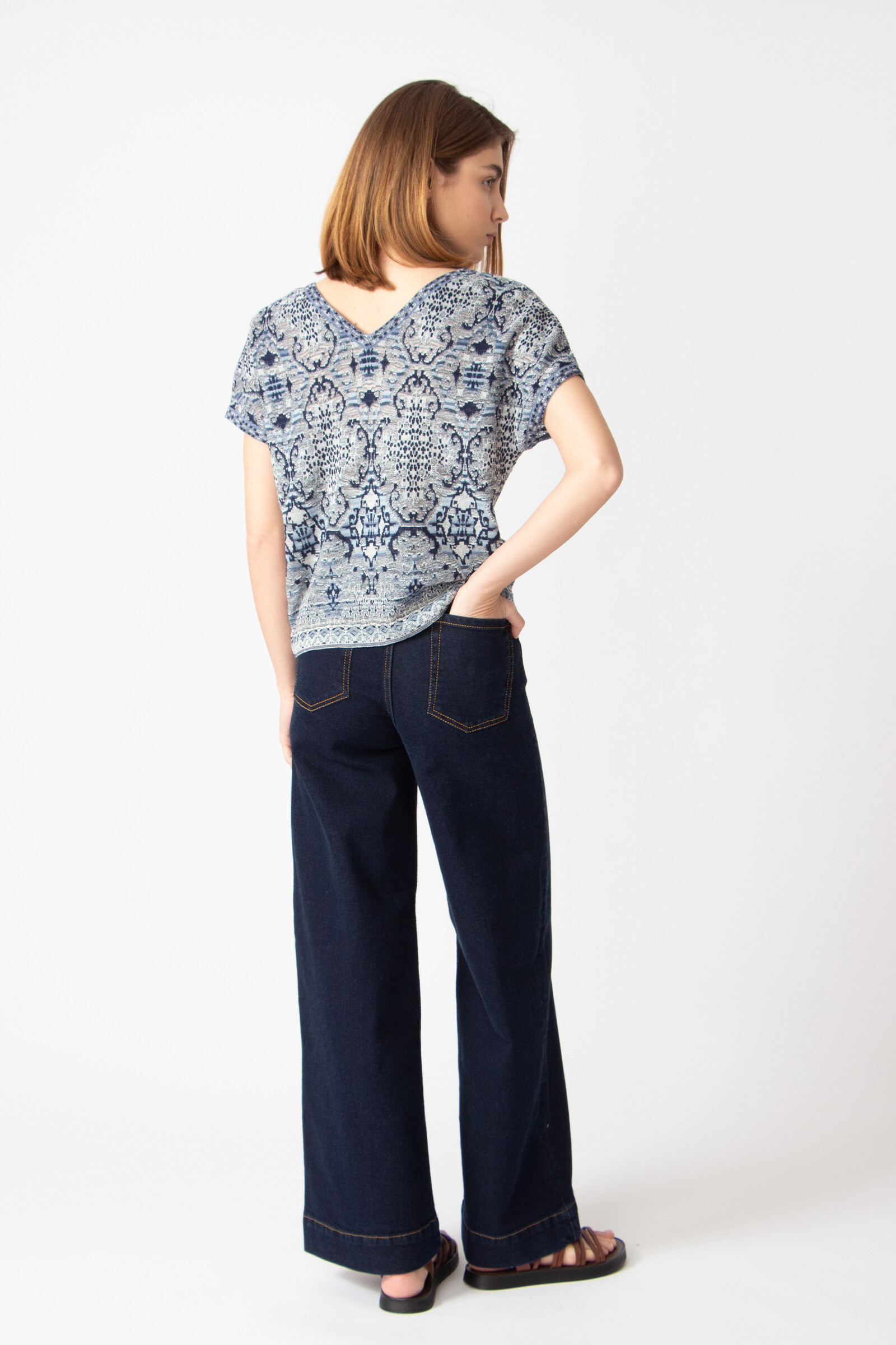 IVKO  Woman IVKO - V-Neck Pullover Morocco Pattern China Blue