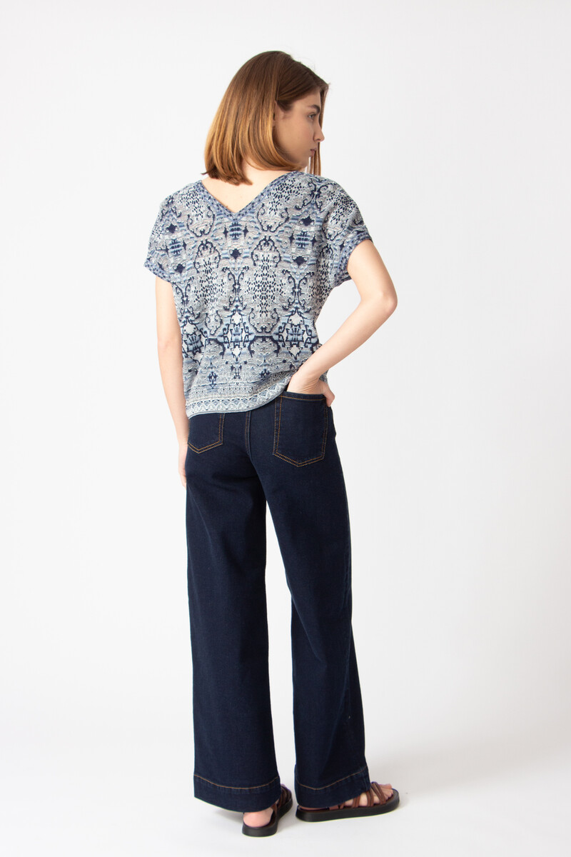 IVKO - V-Neck Pullover Morocco Pattern China Blue