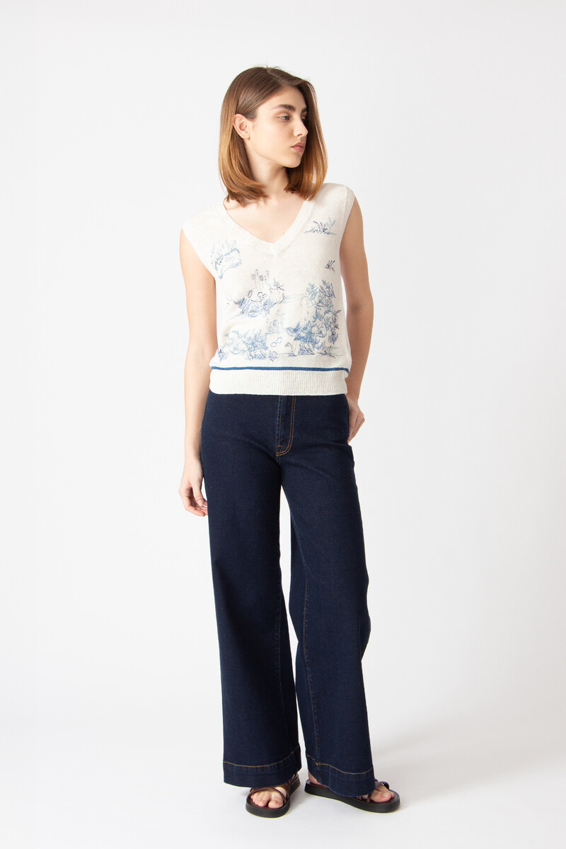 IVKO - Sleeveless Pullover with Embroidery Garden Nostalgic Pattern China Blue