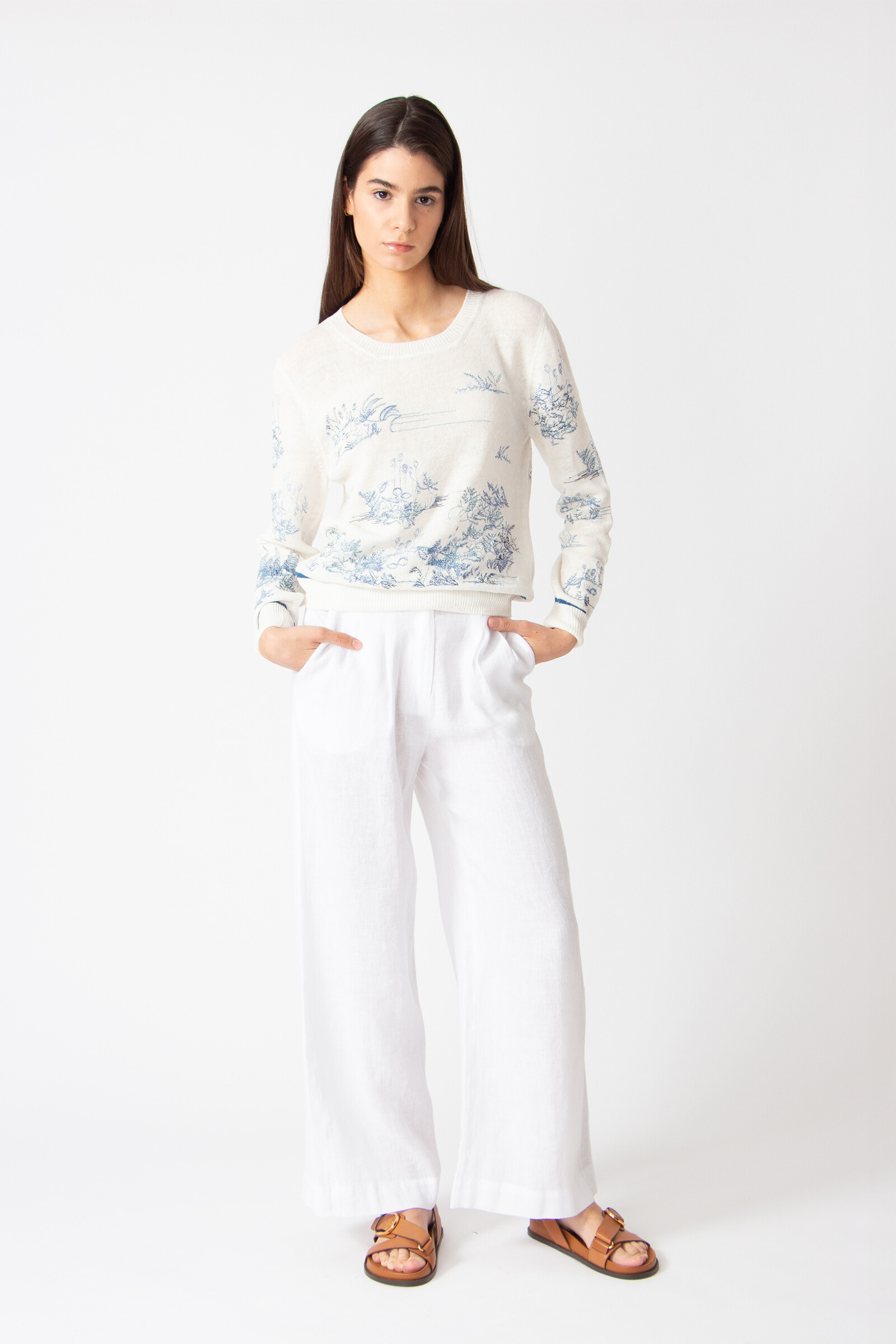 IVKO  Woman IVKO - Pullover with Embroidery Garden Nostalgic Pattern China Blue