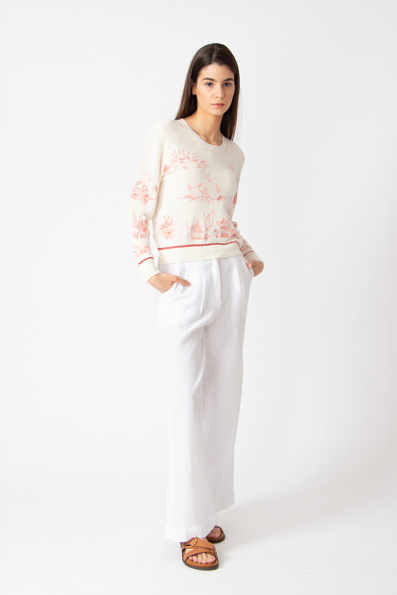 IVKO - Pullover with Embroidery Garden Nostalgic Pattern Coral