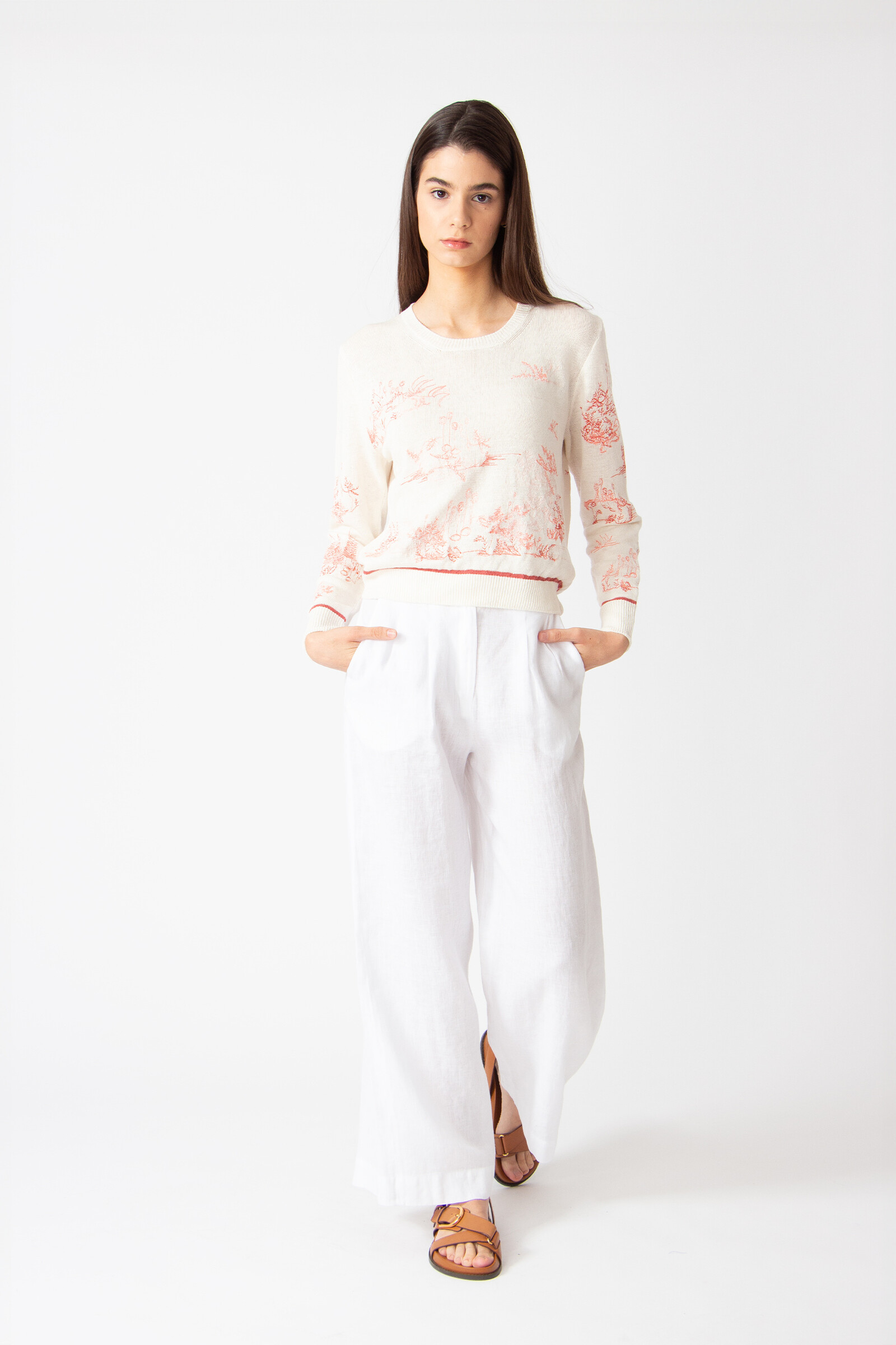 IVKO  Woman IVKO - Pullover with Embroidery Garden Nostalgic Pattern Coral