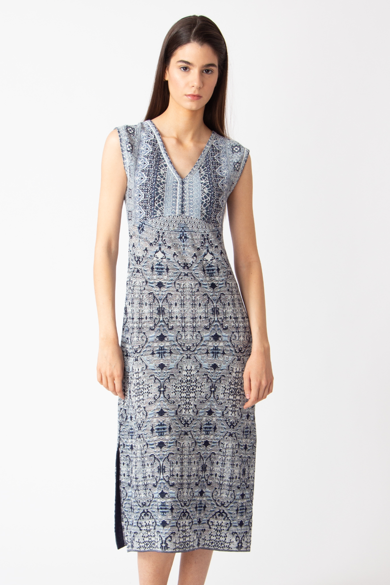 IVKO - Sleeveless Dress Morocco Pattern China Blue