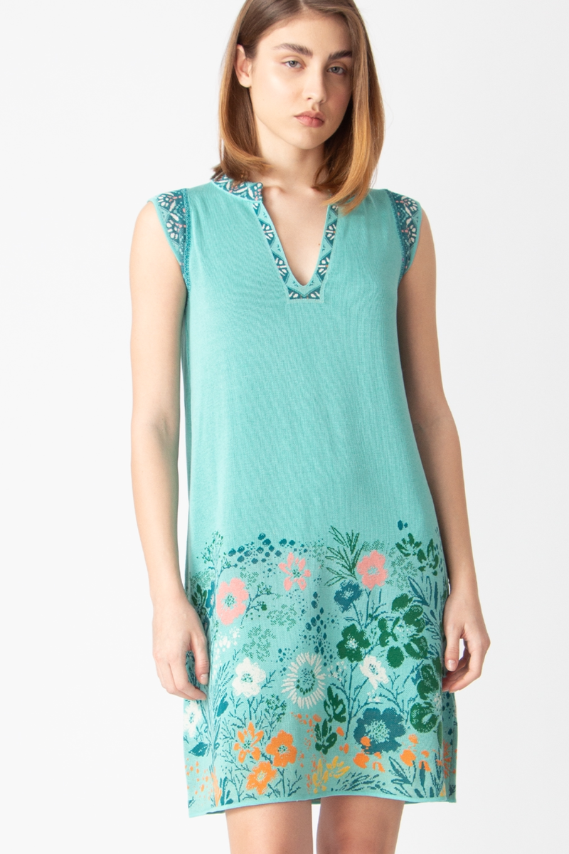 IVKO - Sleeveless Dress Floral Pattern Aqua