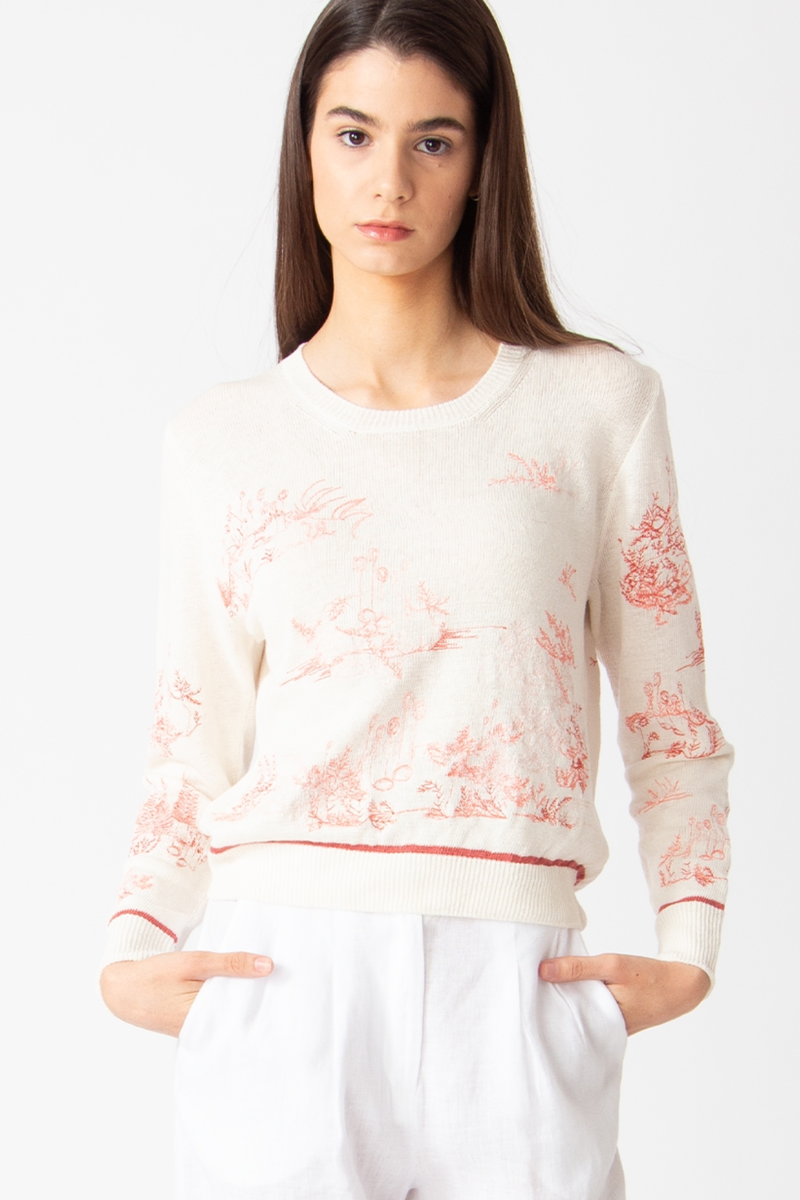 IVKO - Pullover with Embroidery Garden Nostalgic Pattern Coral