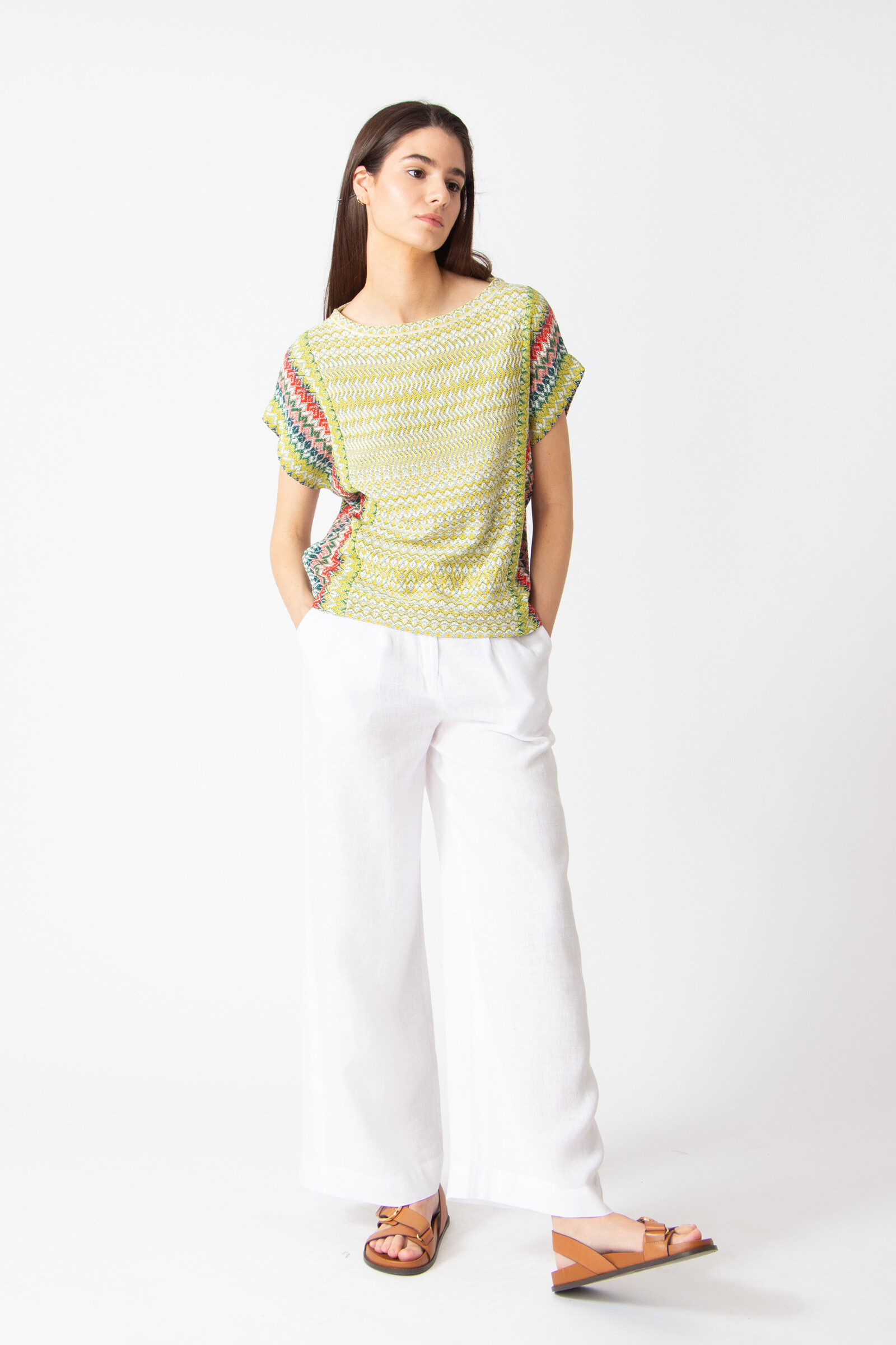 IVKO  Woman IVKO - Pullover O-Neck Retro Crochet Pattern Yellow