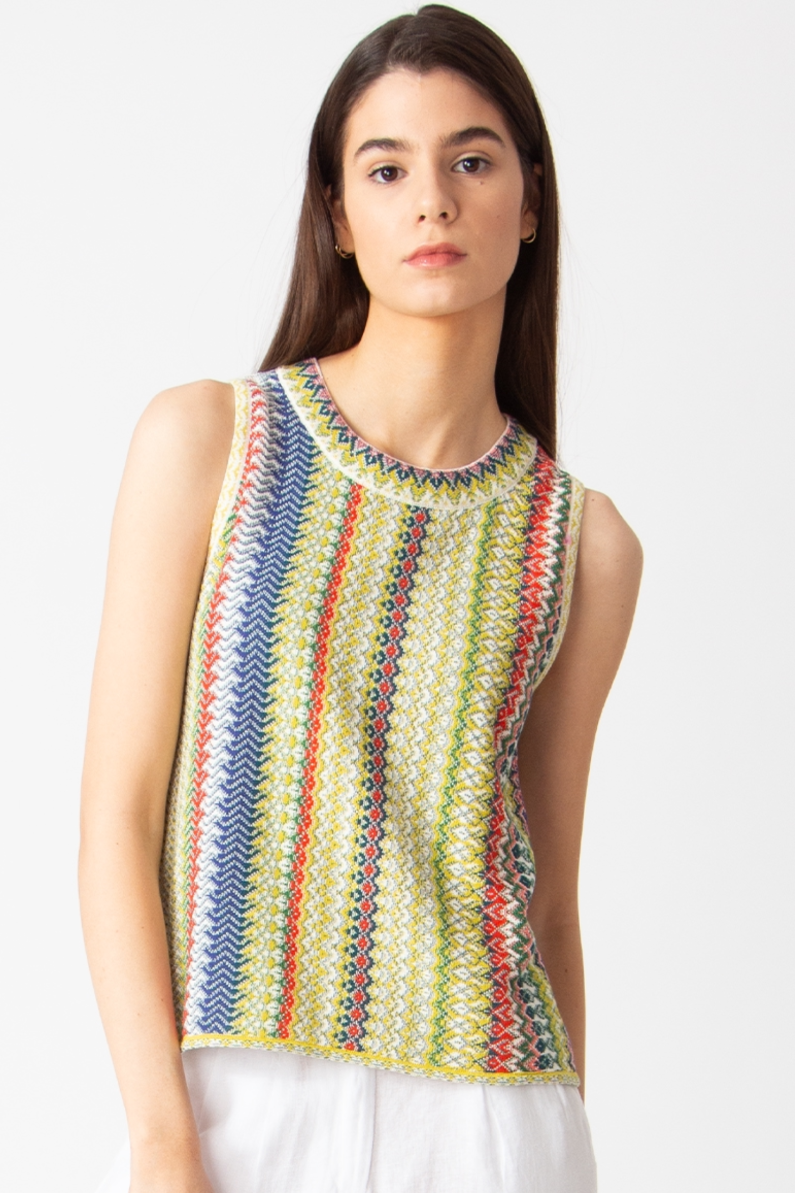 IVKO  Woman IVKO - Sleeveless Pullover Retro Crochet Pattern Yellow