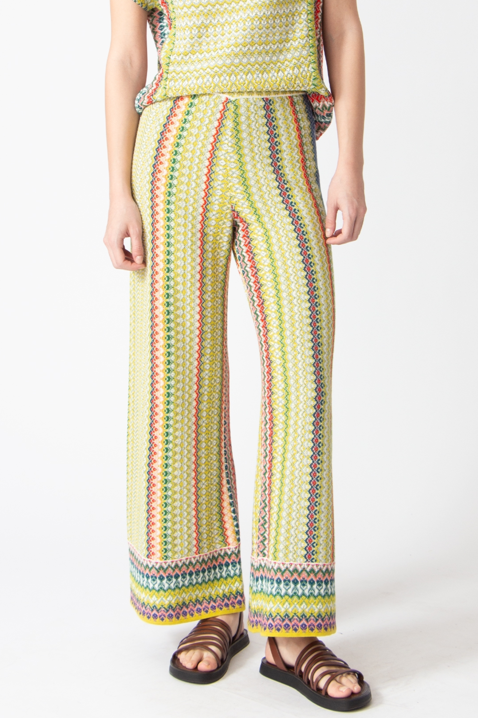 IVKO  Woman IVKO - Knitted Pants Retro Crochet Pattern Yellow