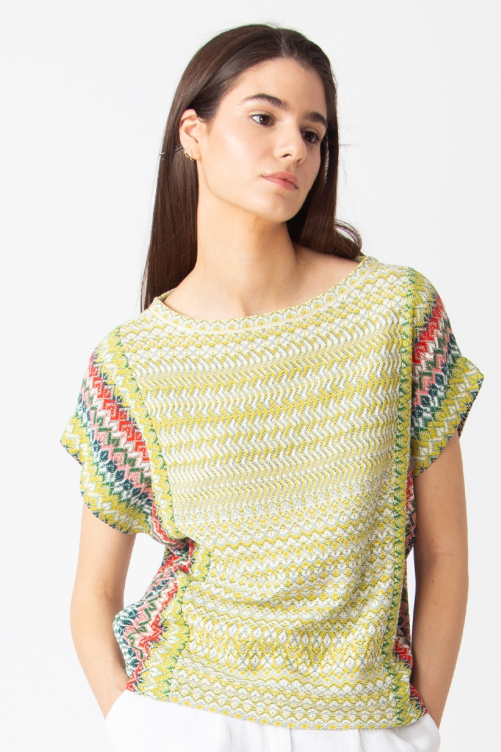 IVKO  Woman IVKO - Pullover O-Neck Retro Crochet Pattern Yellow