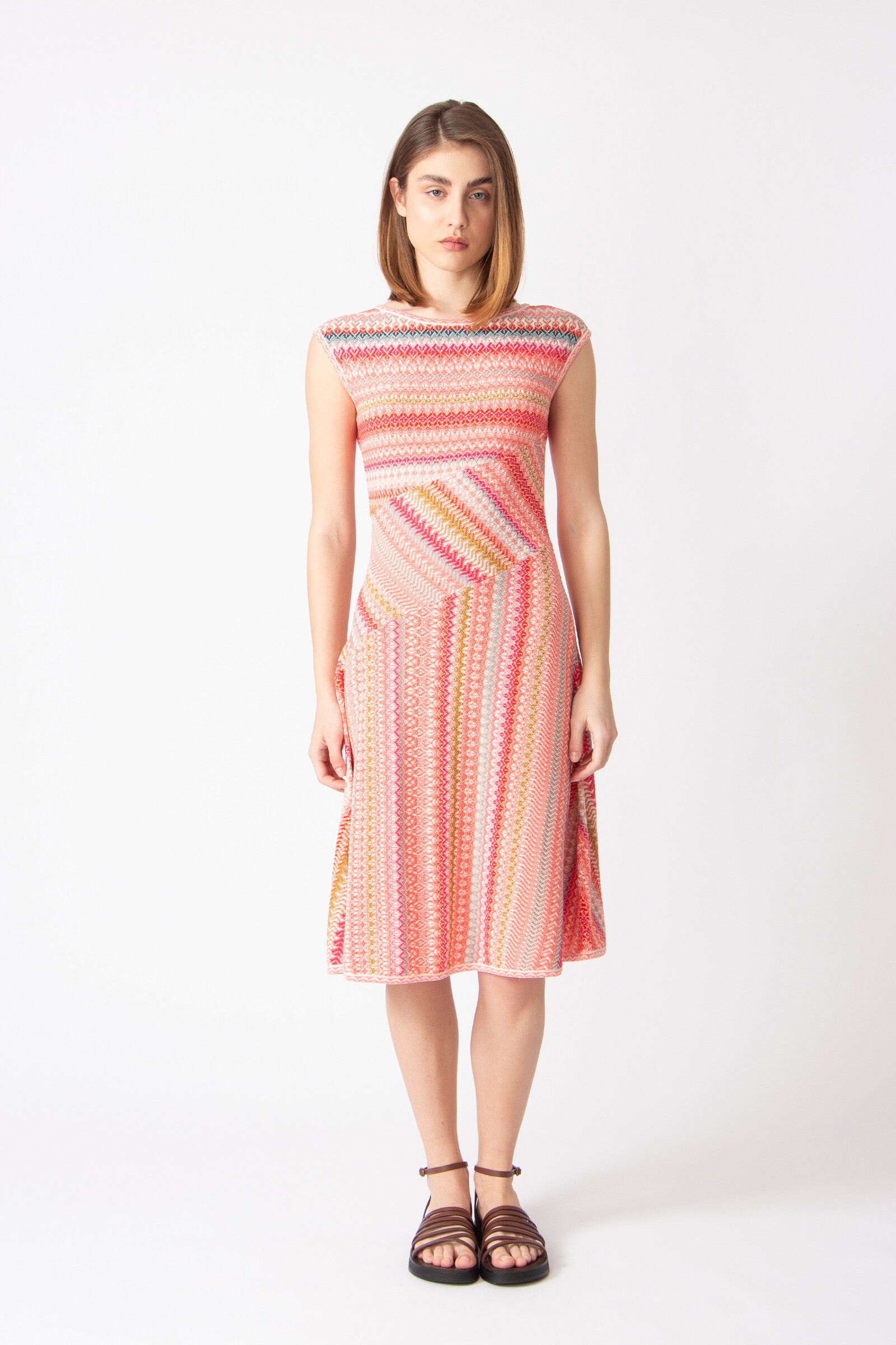 IVKO  Woman IVKO - Sleeveless Dress Retro Crochet Pattern Coral