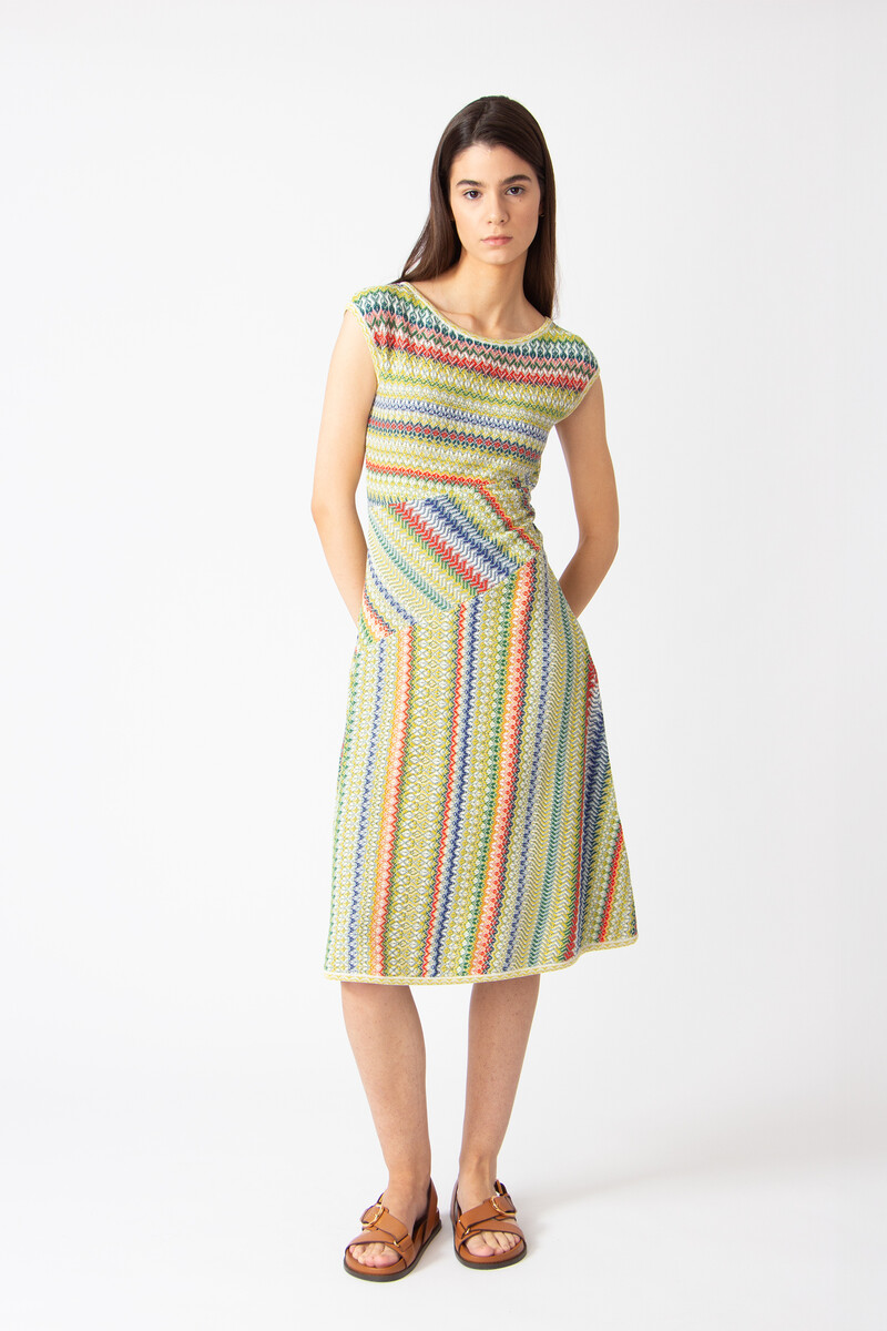 IVKO - Sleeveless Dress Retro Crochet Pattern Yellow