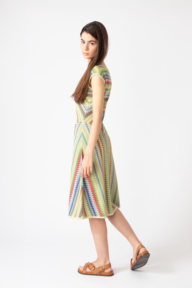 IVKO - Sleeveless Dress Retro Crochet Pattern Yellow