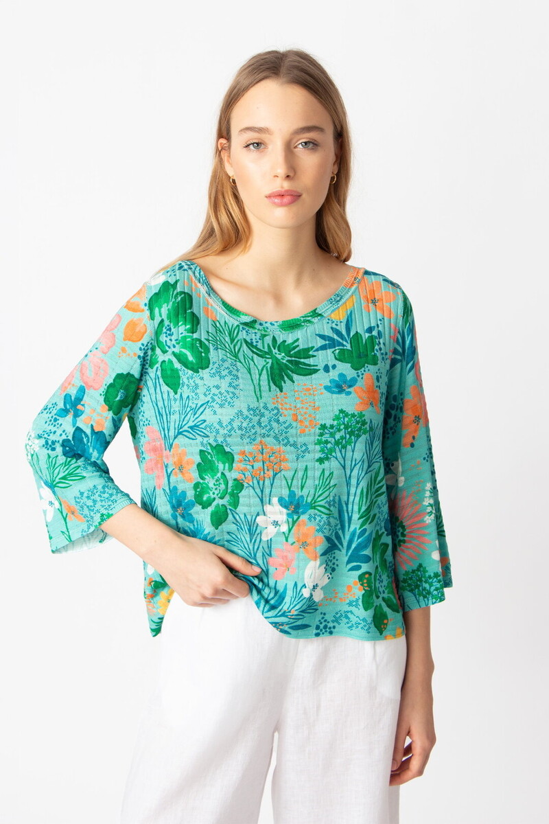 IVKO - Boat Neck Pullover Floral Print Aqua