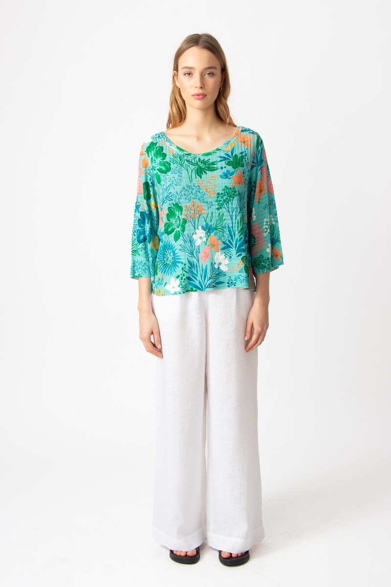 IVKO - Boat Neck Pullover Floral Print Aqua