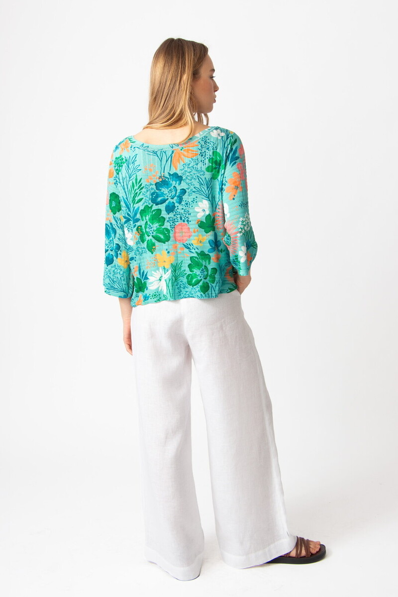 IVKO - Boat Neck Pullover Floral Print Aqua