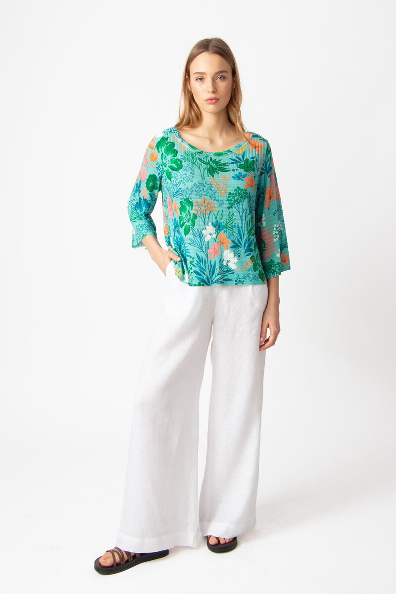 IVKO - Boat Neck Pullover Floral Print Aqua