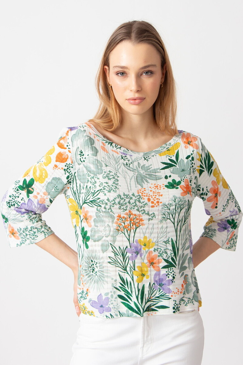 IVKO - Boat Neck Pullover Floral Print White