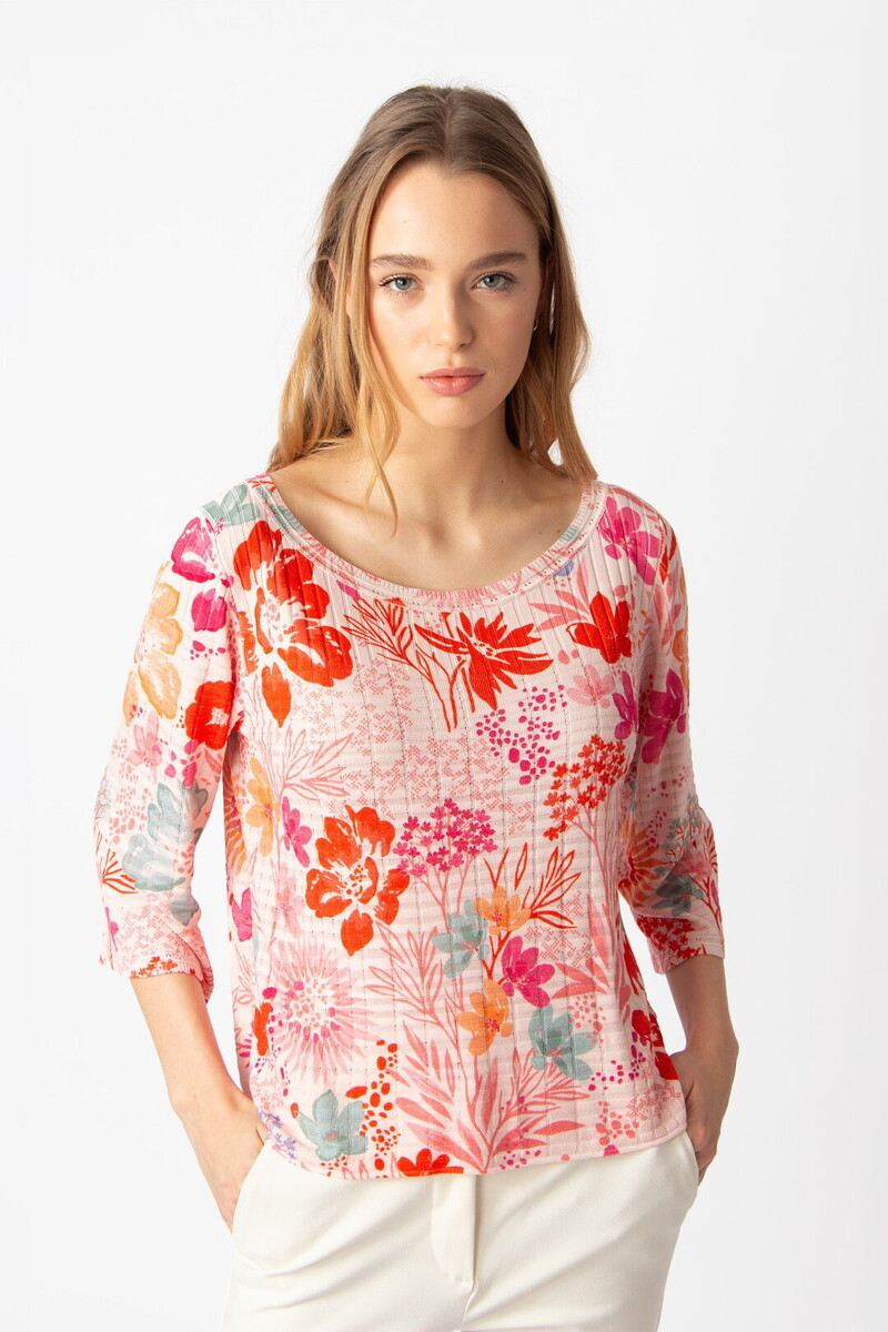IVKO - Boat Neck Pullover Floral Print Light Pink