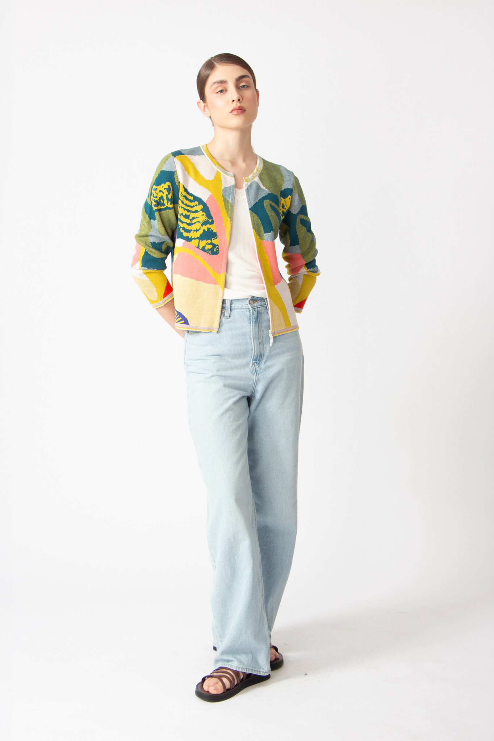 IVKO  Woman IVKO - Cardigan O-Neck Maximalist Tropics Pattern Yellow