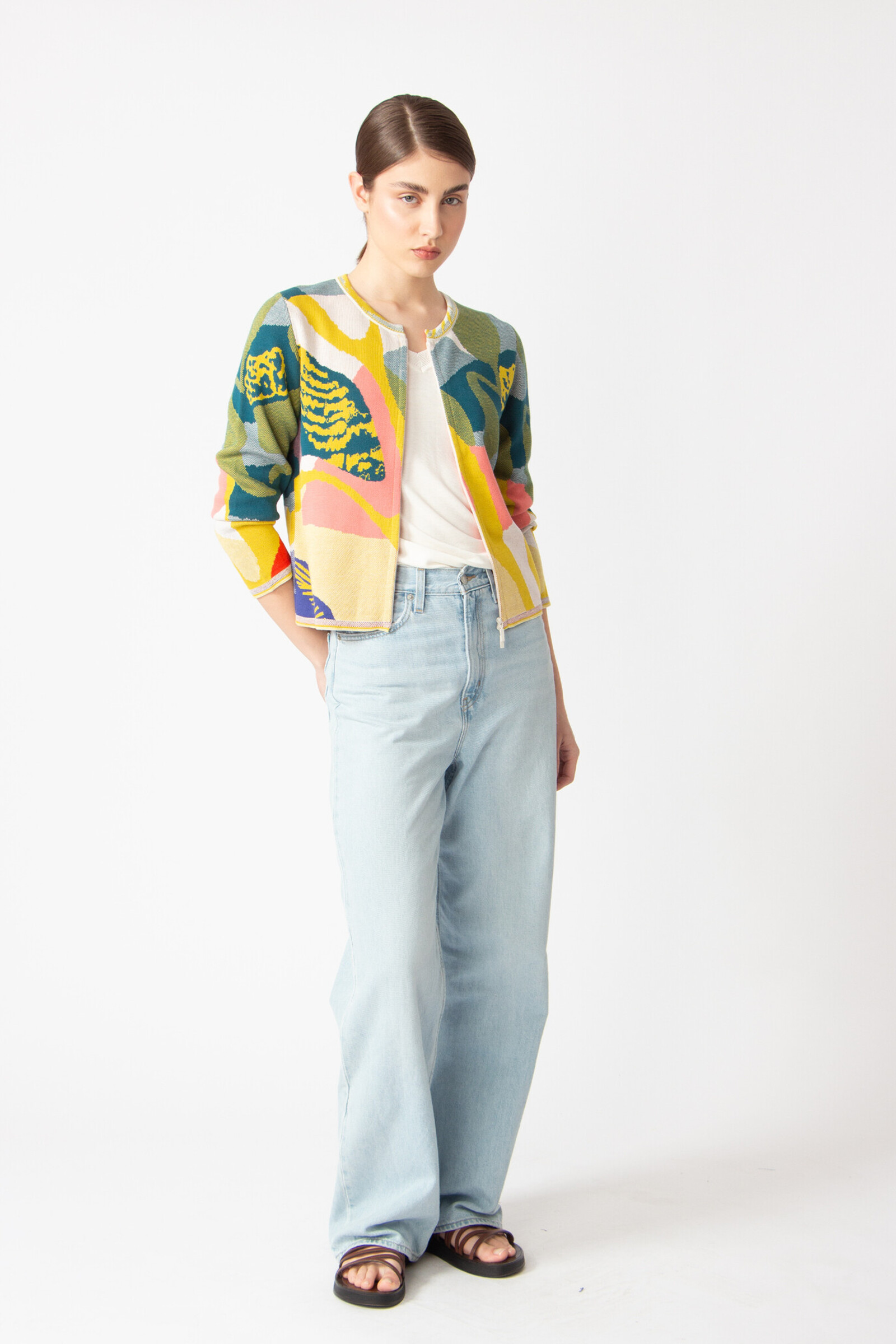 IVKO  Woman IVKO - Cardigan O-Neck Maximalist Tropics Pattern Yellow