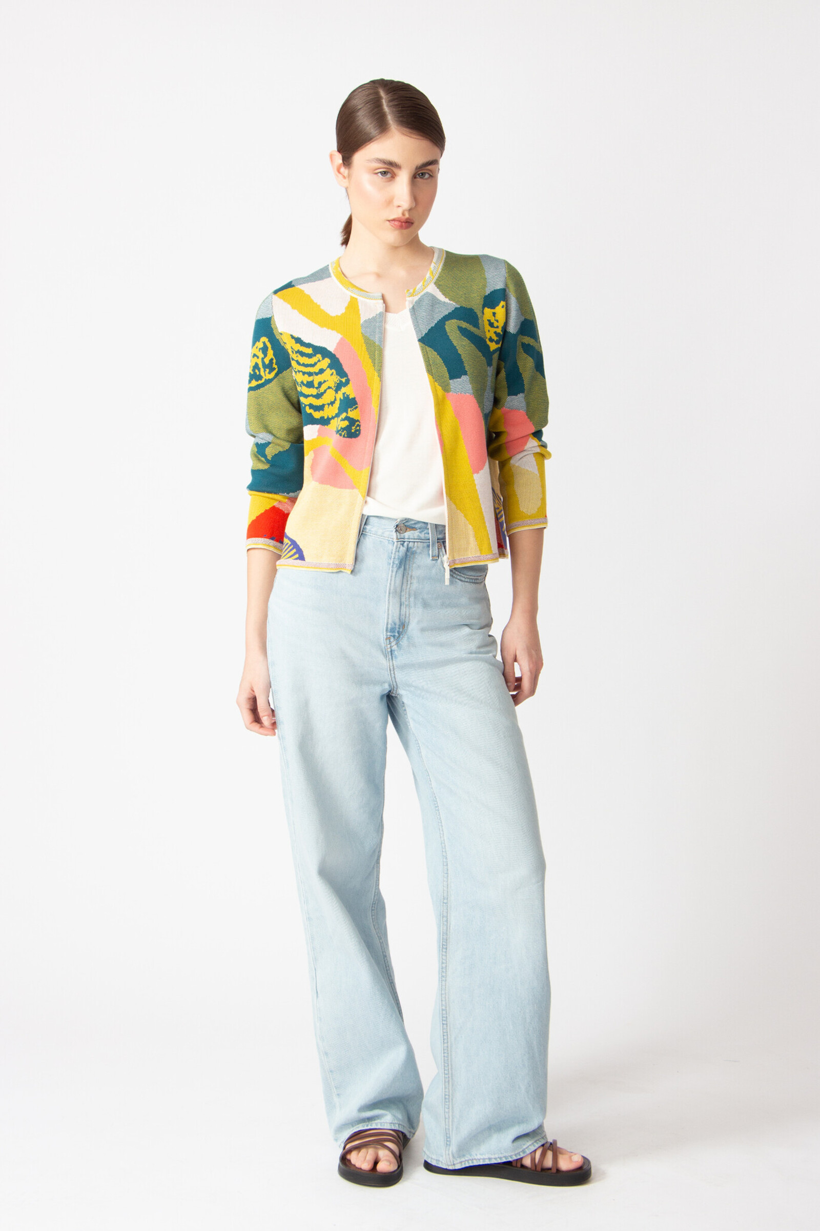 IVKO  Woman IVKO - Cardigan O-Neck Maximalist Tropics Pattern Yellow