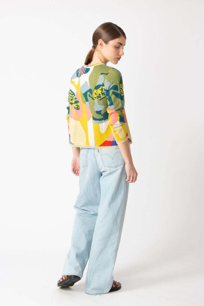 IVKO - Cardigan O-Neck Maximalist Tropics Pattern Yellow