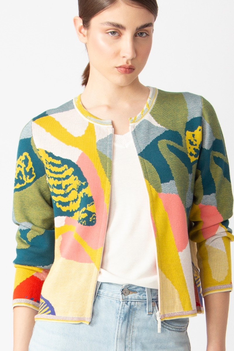 IVKO - Cardigan O-Neck Maximalist Tropics Pattern Yellow